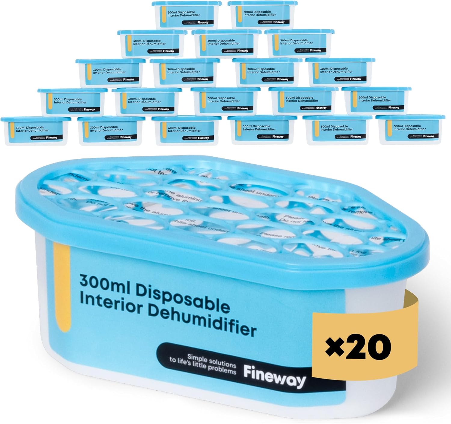 Fineway 300ml Interior Dehumidifiers- Helps Stop Damp, Mildew, Mould and Condensation (Locks Away Moisture, Dehumidifier Absorbs Up To 3 Times Its Own Weight in Water) (PACK OF 20)