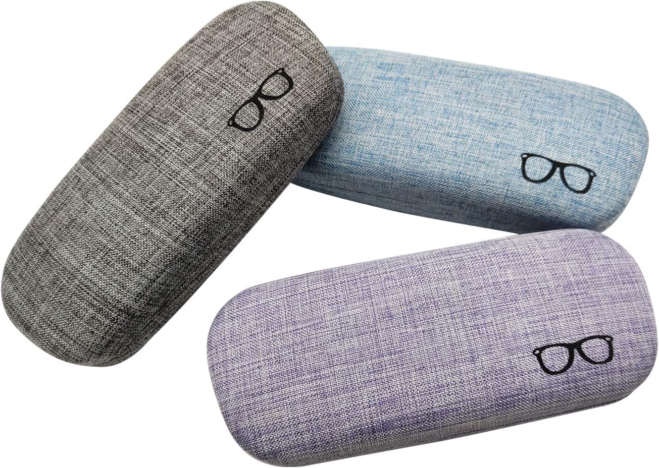 HSYMQ 3Pack Hard Shell Eyeglasses Case Protector Linen Fabrics Large Glasses Case Concise