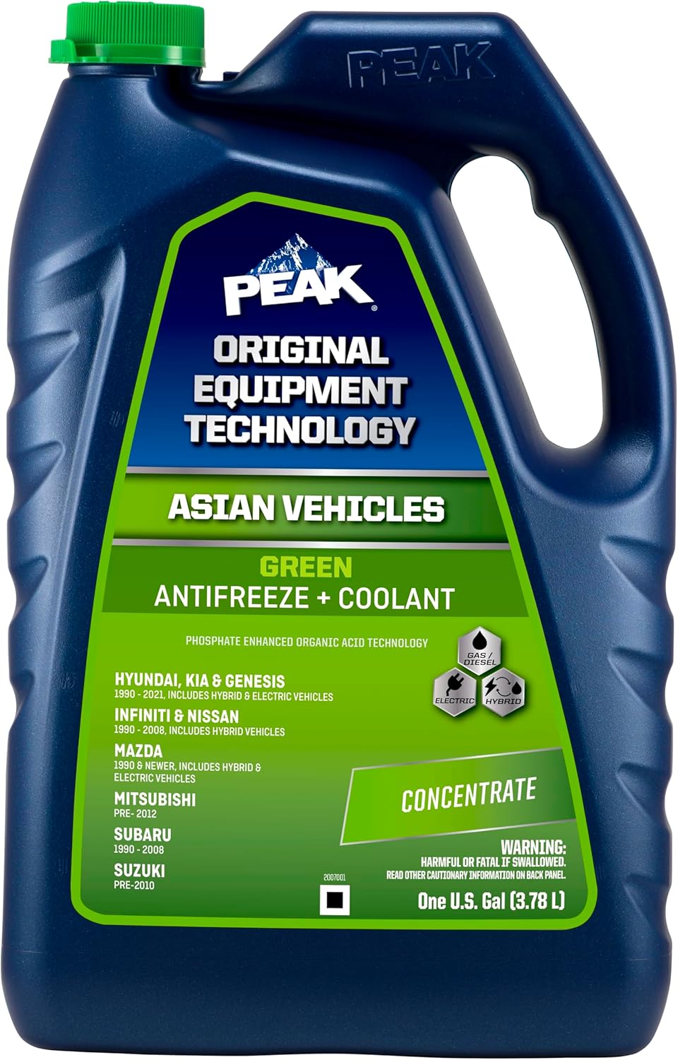 PEAK OET Extended Life Green Concentrate Antifreeze/Coolant for Asian Vehicles, 1 Gal.
