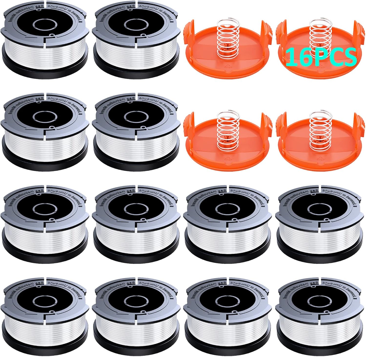 16 Pack Weed Eater String Compatible with Black+Decker, 360ft 0.065" AF-100 Replacement Spool, Autofeed String Trimmer Line Fit for Black+Decker Weed Wacker(12 Spools,4 Spool Caps,4 Springs)