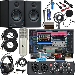 Presonus AudioBox 96 Studio Audio Interface with Creative Software Kit and Studio Bundle and Eris E3.5 Pair Studio Monitors and Adjustable Boom Arm Kit + HD7 Headphones