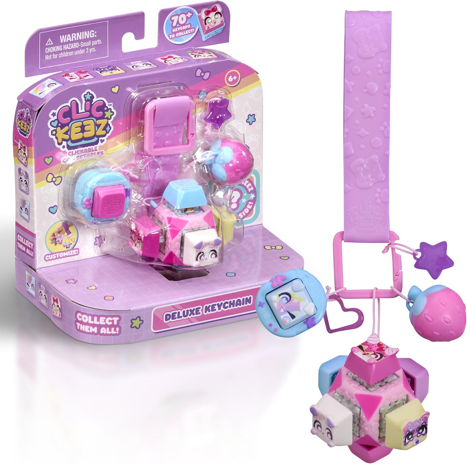 Deluxe Keychain Fidget Cube | Collectible Character Keyboard Keys Click and Clack | Create Your Own Fidget Keychain | Ages 6+