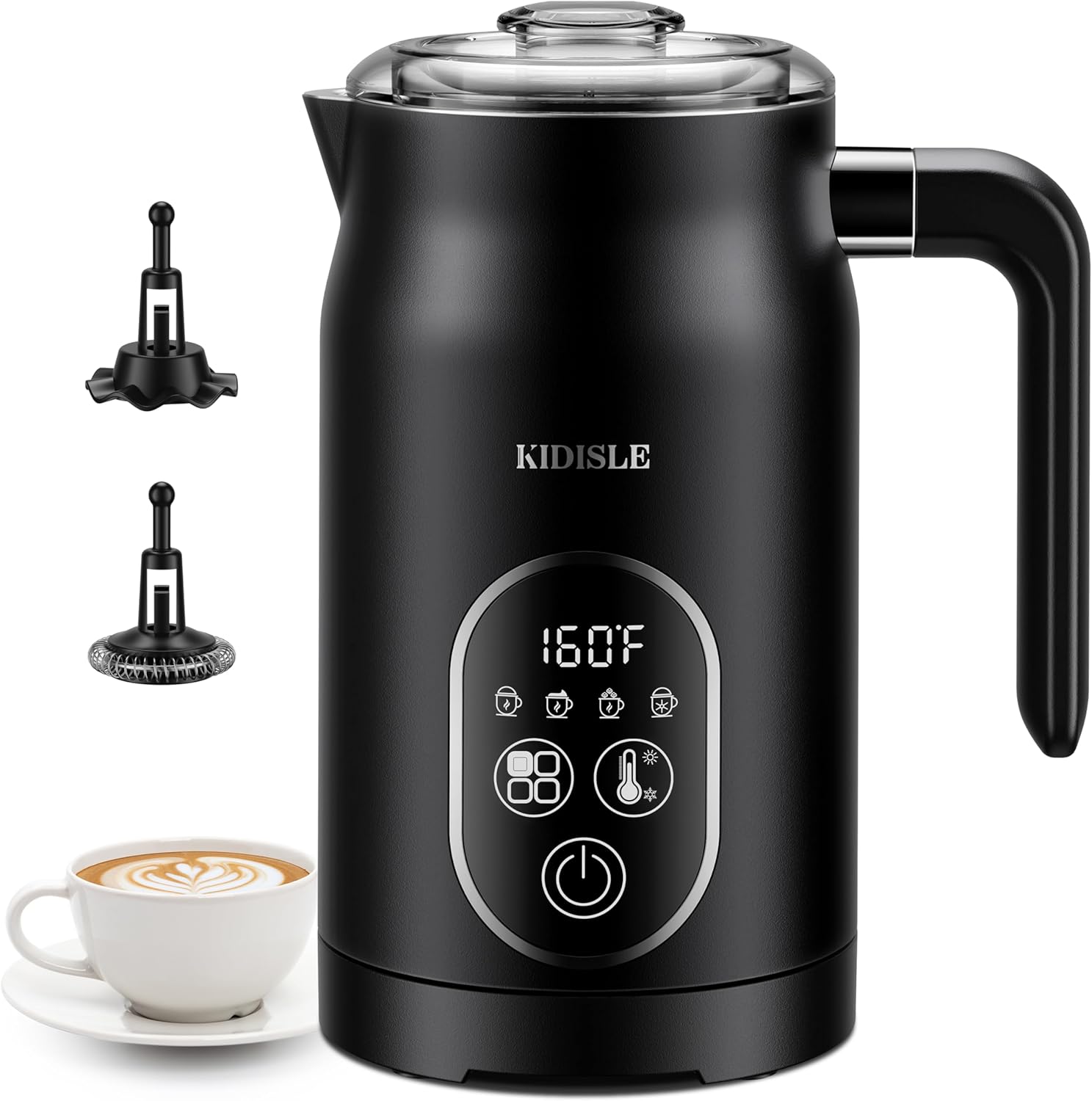 Milk Frother and Steamer 4 in 1, Milk Steamer with Auto Temperature Control, Warm & Cold Foam Maker, Hot Chocolate Maker, Frother for Coffee, Latte, Cappuccino, Black