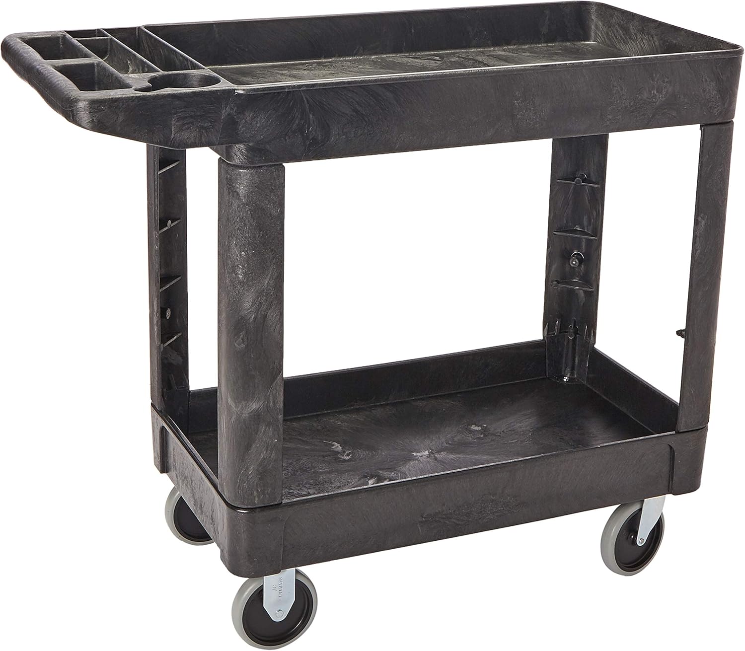 Rubbermaid Commercial Products 2-Shelf Utility/Service Cart, Small, Lipped Shelves, Storage Handle, 500 lbs. Capacity, for Warehouse/Garage/Cleaning/Manufacturing