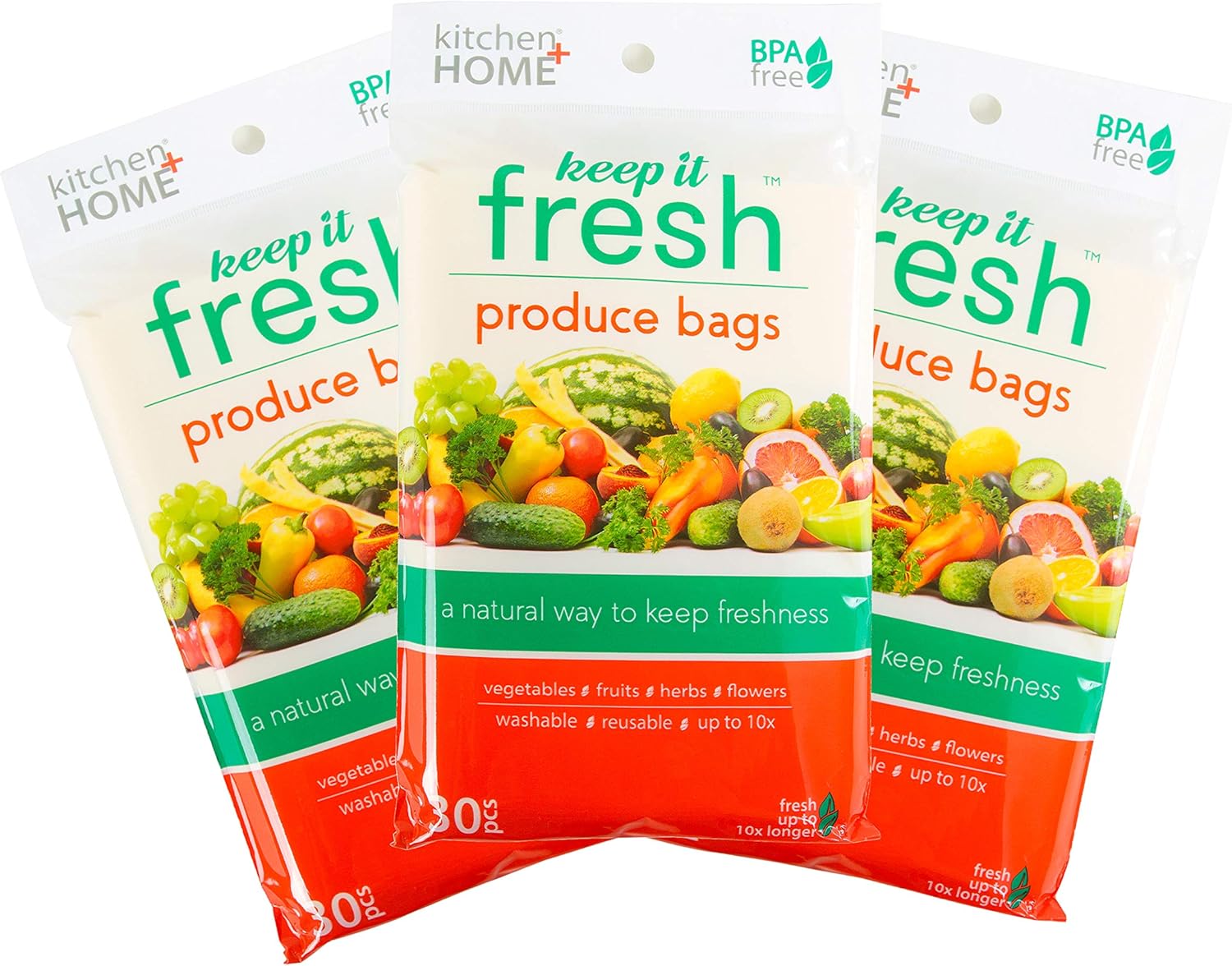 Keep it Fresh Produce Bags - 30 Reusable BPA Free Freshness Produce Bags & Twist Ties - Keeps Fruits, Veggies, and Flowers Fresher Longer