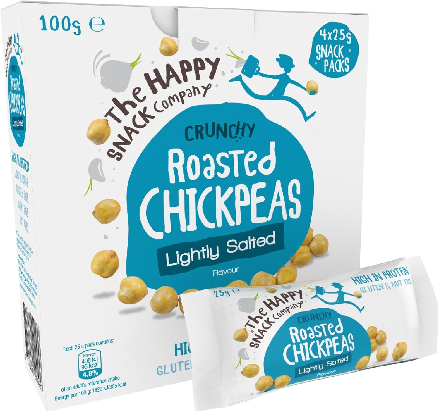 The Happy Snack Company Roasted Chickpeas Lightly Salted - Pack of 20 x 25g, Deliciously Healthy Snacks, Plant Based Protein & Fibre. Low Fat, Sugar & Calories, Free From 14 Allergens, Vegan