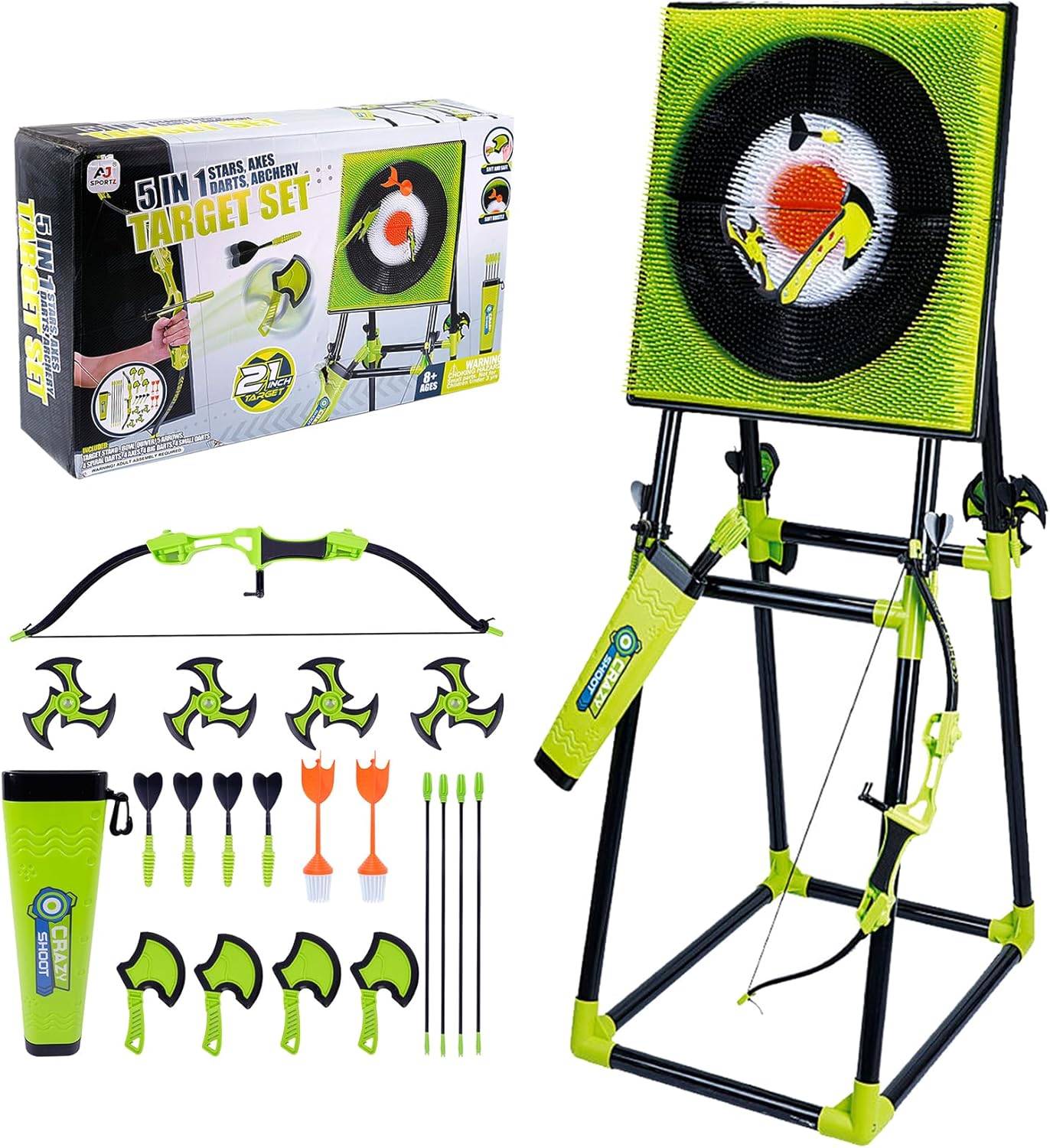 Axe Throwing Game for Backyard,Deluxe Axe Throwing Game Set,Contains Foldable Axe Throwing Board,Axes,Bows and Arrows and 3 Types of Darts