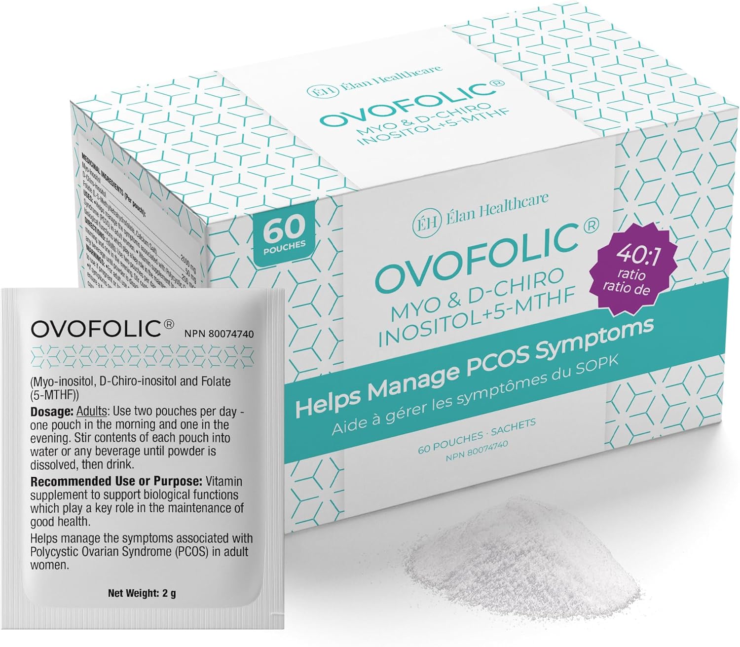 Inositol Supplement - Myo-Inositol and D-Chiro Inositol Plus Active Folate- Ideal 40:1 Ratio - Hormone Balance & Healthy Ovarian Support for Women- 60 sachets (60)