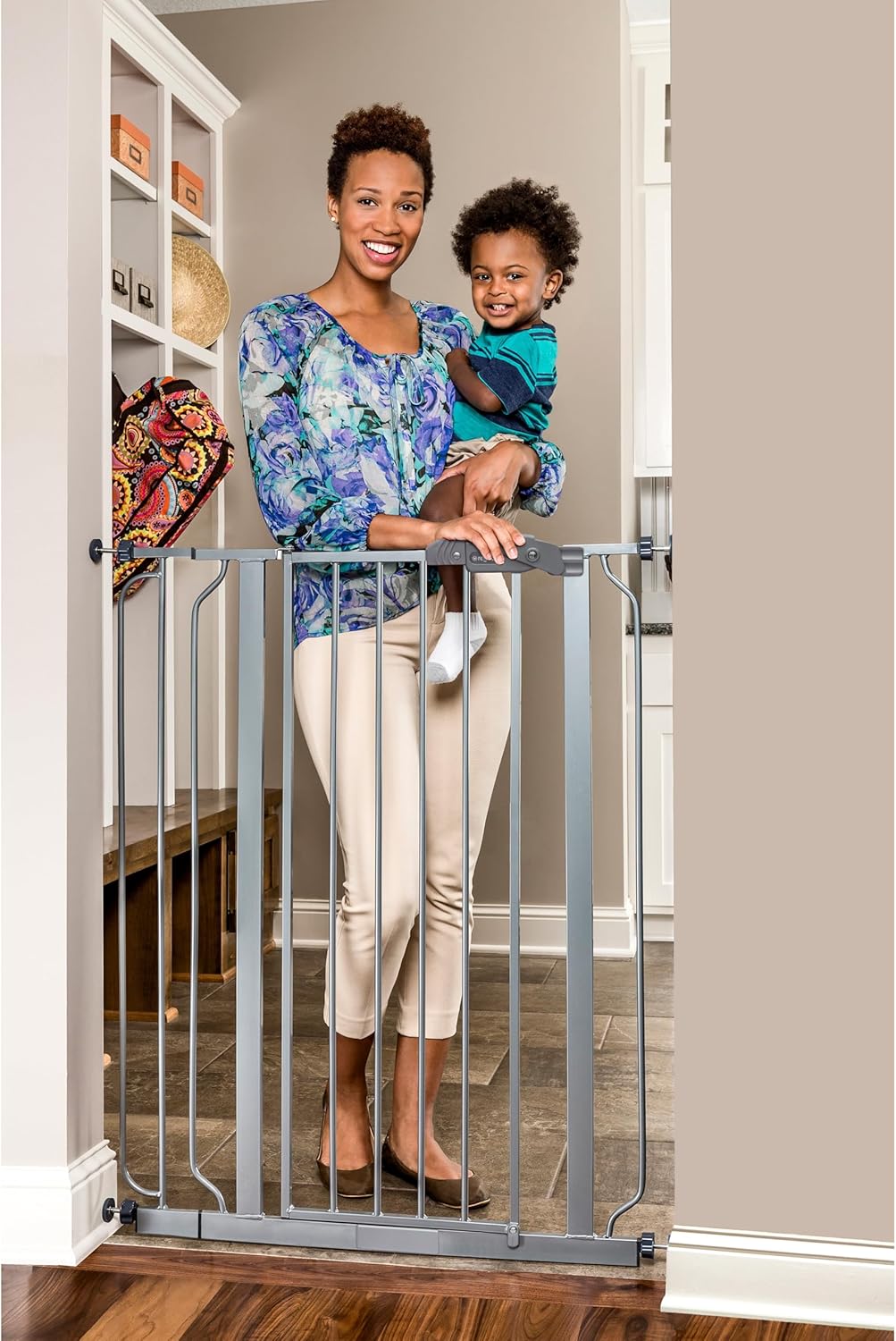 Regalo Easy Step Extra Tall Walk Thru Baby Gate, Bonus Kit, Includes 4-Inch Extension Kit, Pressure Mount Kit and Wall Cups and Mounting Kit, Platinum