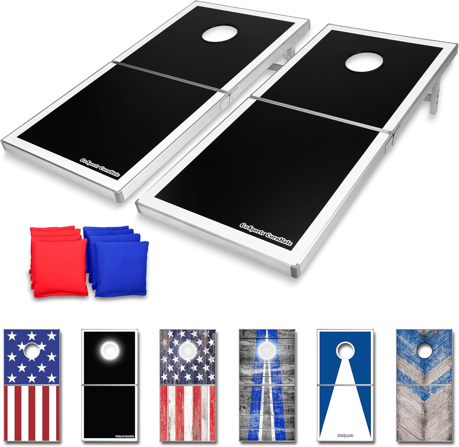 GoSports 4 x 2 ft Regulation Size Aluminum Cornhole Game Sets – Choose LED Lights or Standard - Set Includes 2 Foldable Boards, 8 Bean Bags, & Rules
