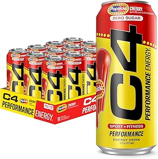 Cellucor C4 Energy Drink x POPSICLE Cherry, Carbonated Sugar Free Pre Workout Performance Drink with no Artificial Colors or Dyes, 16 Oz, Pack of 12