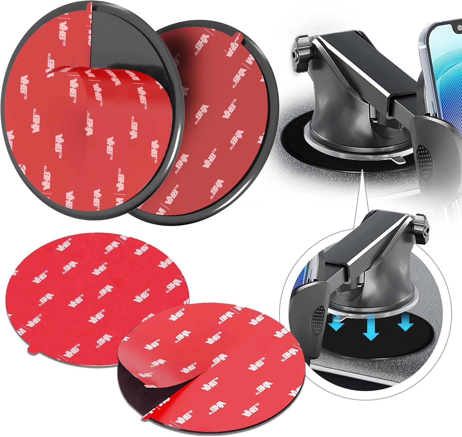 MASIGO Adhesive Dashboard Mounting Disk Set for Suction Cup Car Mounts – 95mm Wide – Secure Hold for Phone Holders, GPS & Dash Cams – Includes 2 Disks & 2 Replacement Pads