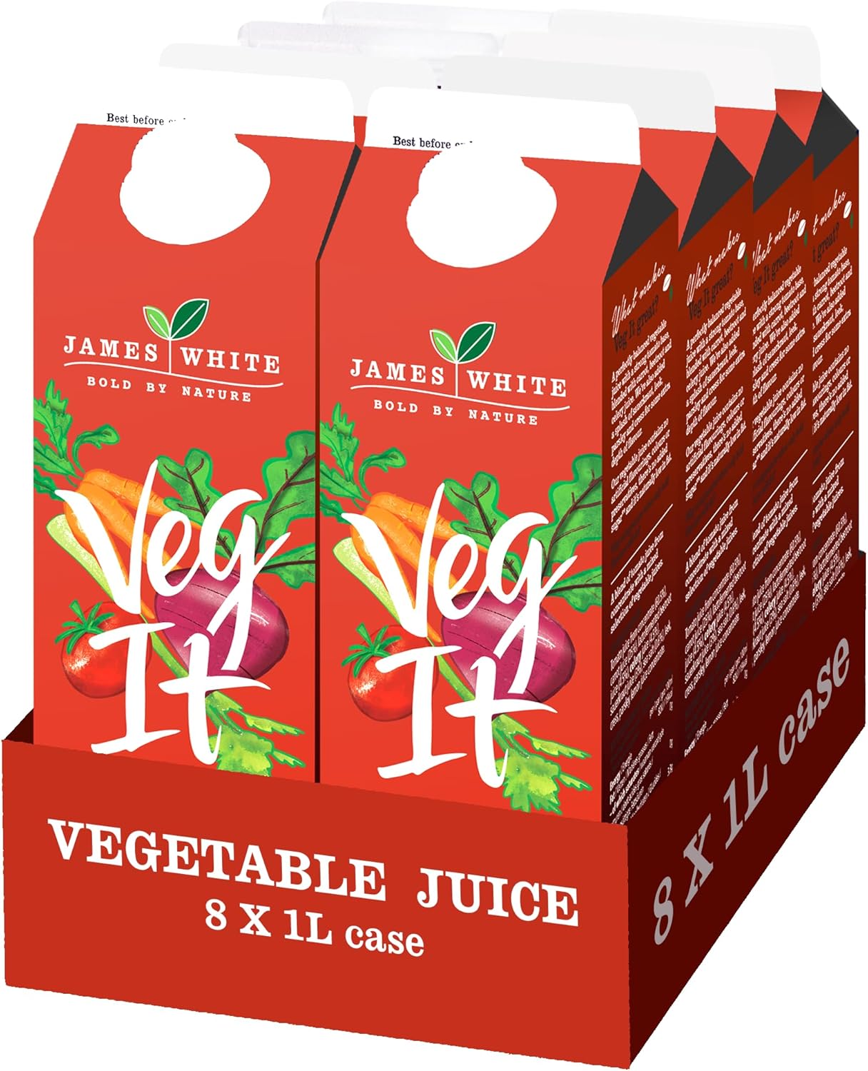 James White Veg It 1L Cartons - Vegetable Juice - All Natural - Vegan - No Added Sugar (Pack of 8)