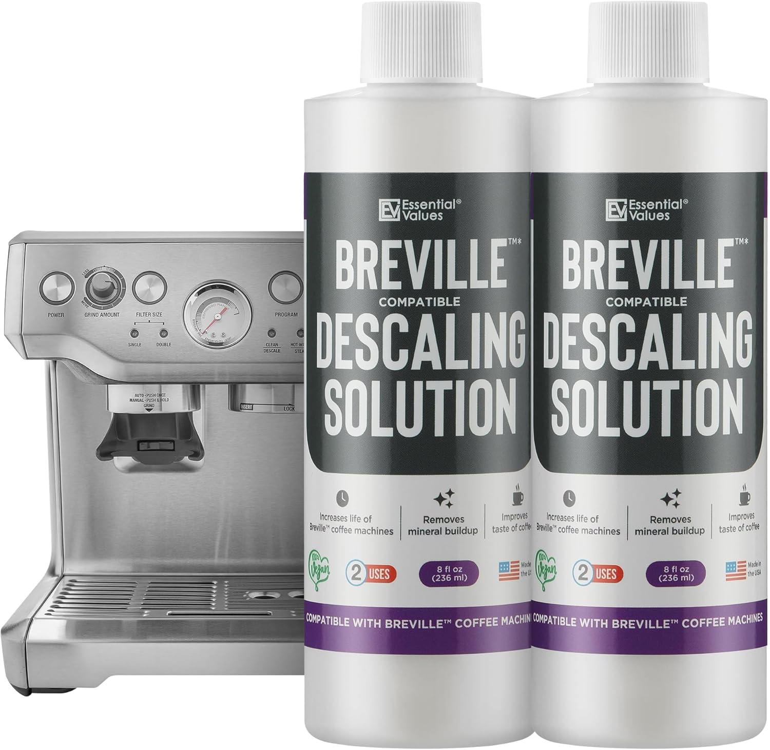 Essential Values Descaling Solution Compatible with Breville - Coffee Pot Cleaner and Descaler - Descaler Specially Formulated for Breville Coffee Machines 12 Month Supply 2-Pack