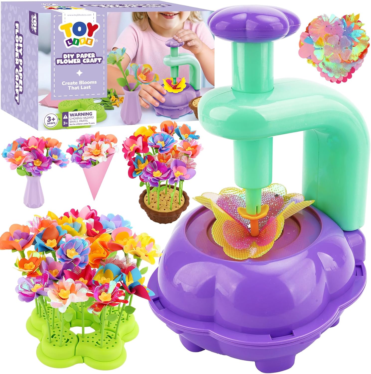 TOY Life Crafts for 3 4 5 6 7 8 Year Old Girls - DIY Fabric Flowers Bouquet Craft Kit for Kids – Art and Craft Kits for Kids Ages 4-8 | Educational Birthday Gifts for 3 4 5 6 7 8 Years Old Girls