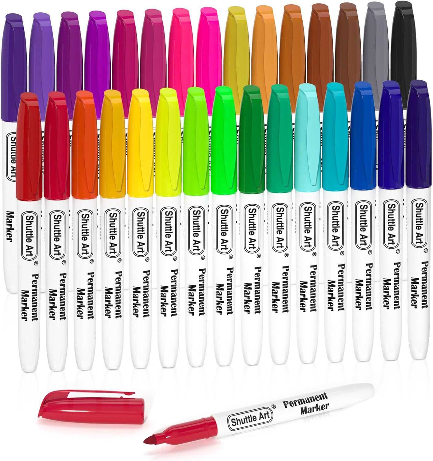 Shuttle Art 30 Colours Permanent Markers, Fine Point Assorted Colours, Works on Plastic, Wood, Stone, Metal and Glass for Doodling, Colouring, Journaling for School Office Home