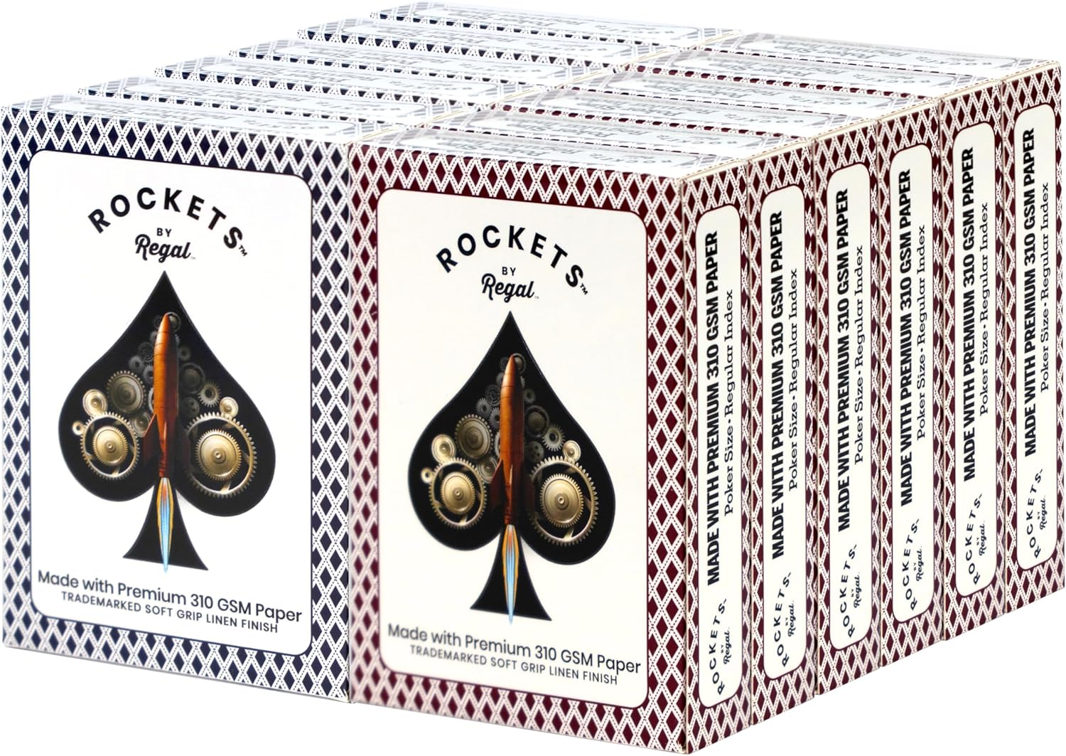 Regal Games [12 Decks Rockets Bulk Playing Cards Set for Adults & Professionals - 310 GSM Linen Finish - Poker Cards for Blackjack, Euchre, Canasta - Casino Grade, Travel & Game Night Cards