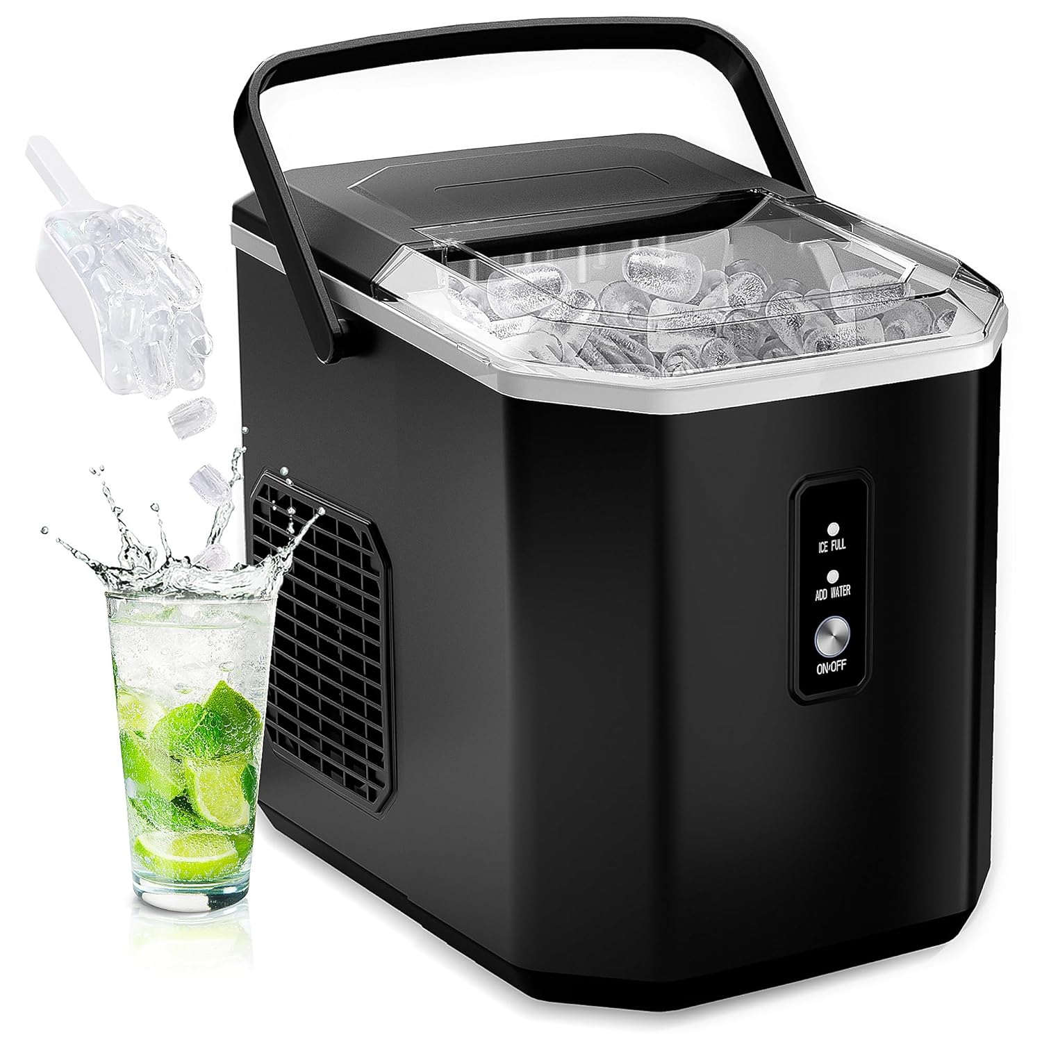 Euhomy Portable Countertop Ice Maker - 9 Cubes in 6 Mins, 26lbs/Day, Self-Cleaning with Ice Scoop & Basket, Compact for Home/Kitchen/Office/RV (Black)