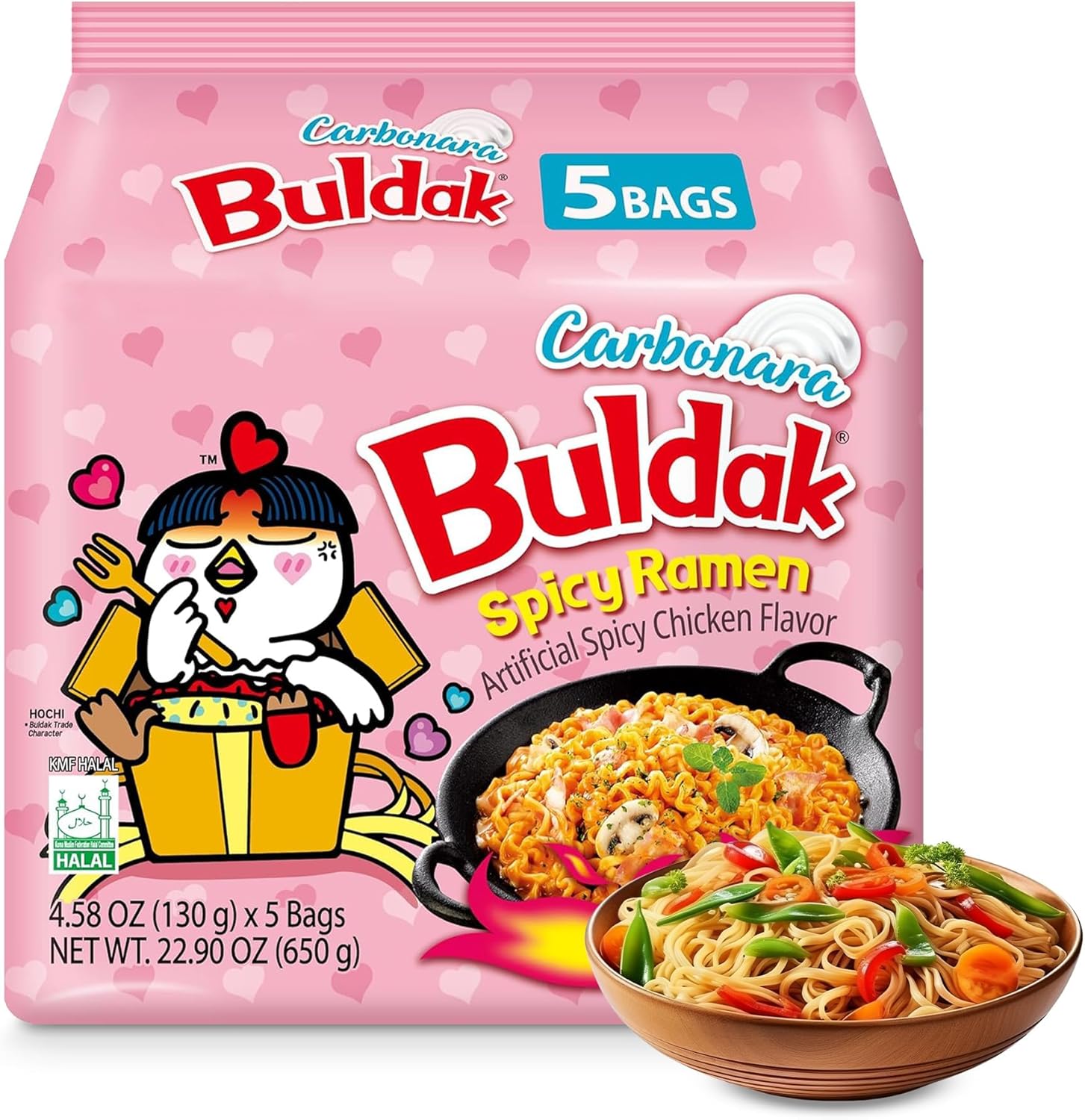 FERRIS | Buldak Spicy Hot Chicken Ramen Noodles - Limited Edition Fried Korean Carbonara Buldak Noodles Carbo Flavour Spicy & Creamy – Stir Fry/Chicken Noodle Soup – Pack of 5 (130g each)