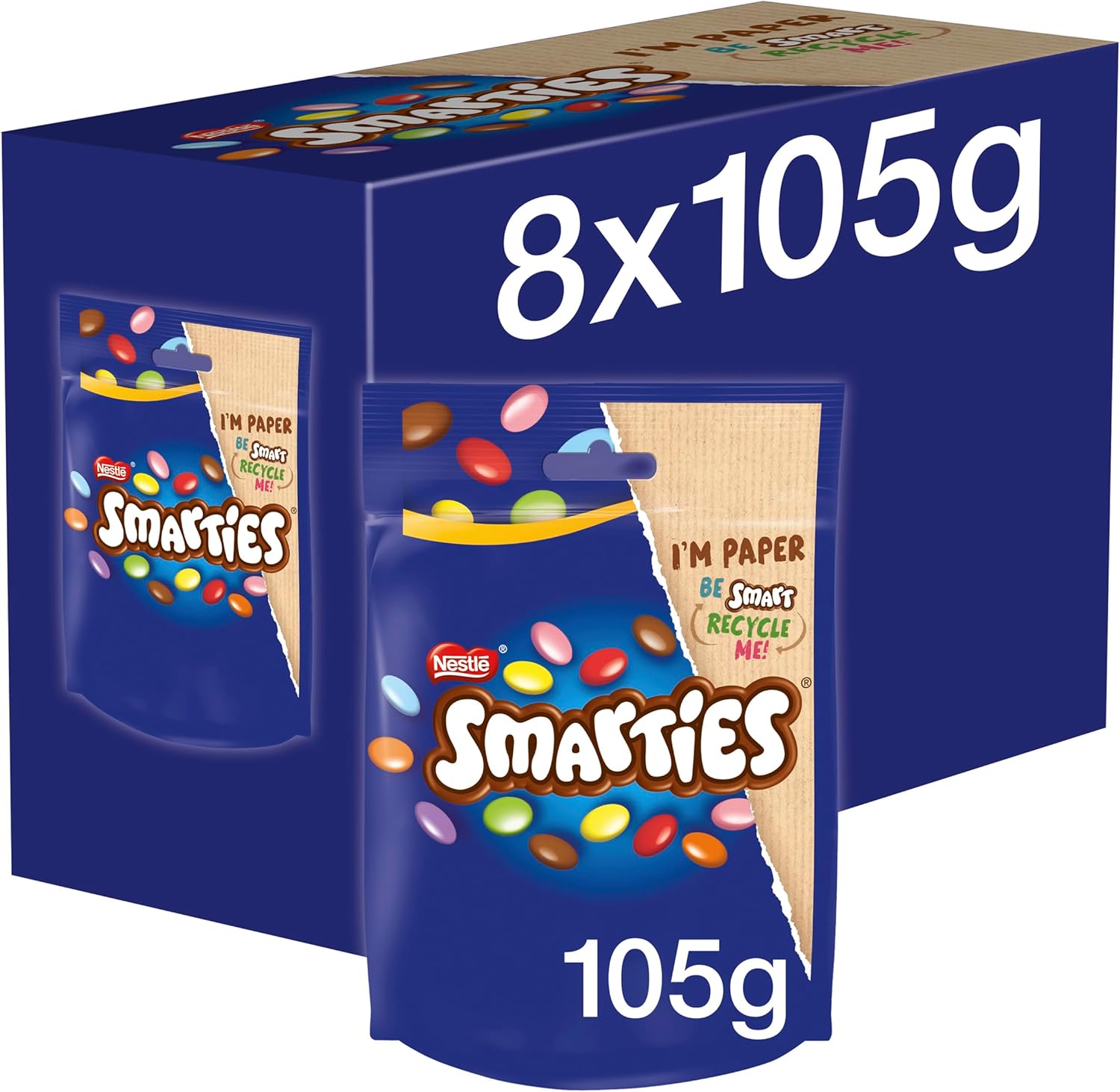 Smarties Milk Chocolate Sharing Bag, 8 x 105 g