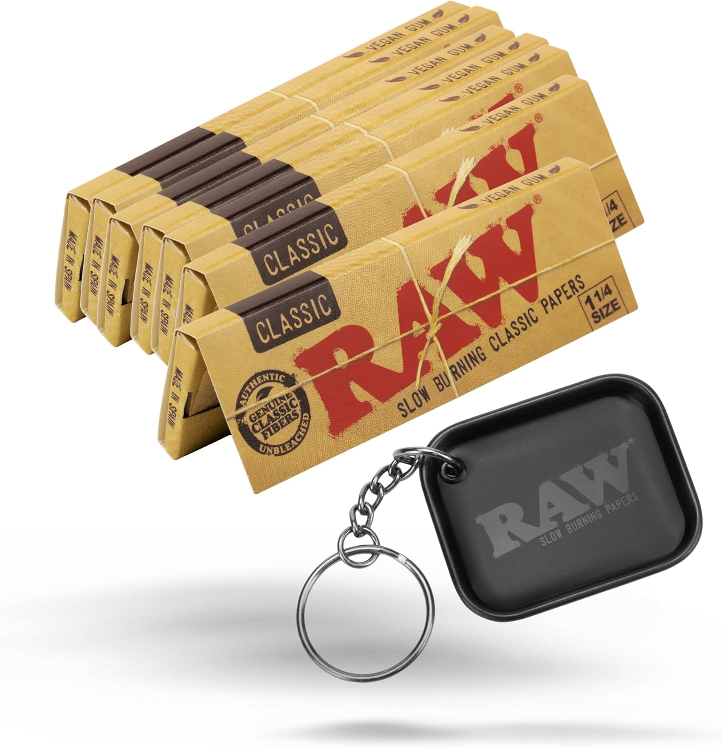 RAW Classic 1 1-4 Rolling Papers - 7 Pack - 50 Leaves per Pack - Includes Collectible Matte Black Murder'd Mini Tray Keychain