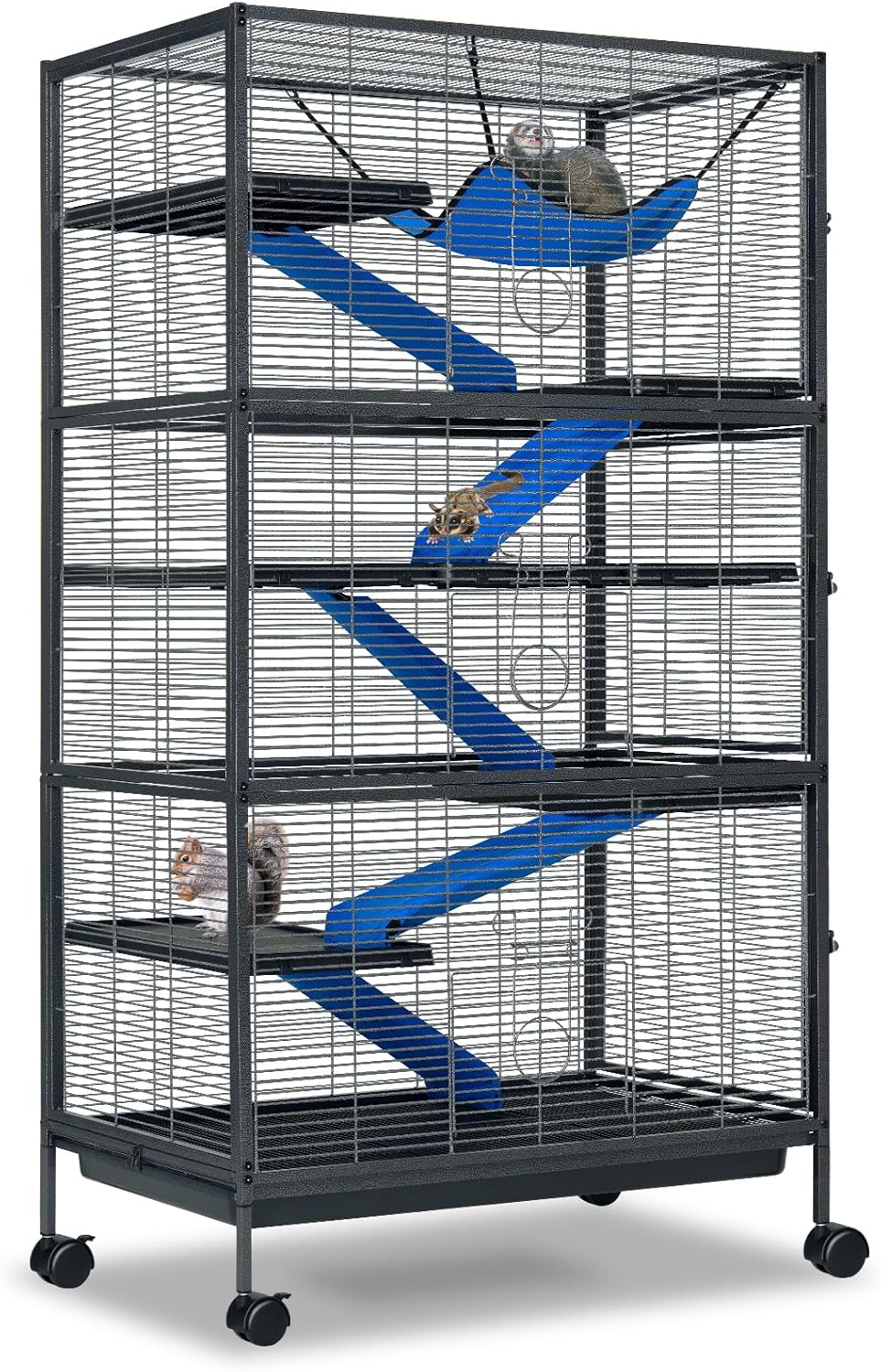 Metal Small Animal Cage 6-Tier Ferret Sugar Glider Cage for Chinchillas/Guinea Pig/Rabbit/Large Hamste Rolling Critter Nation Cage with Flannel ramps, Removable Tray,6 Doors Easy Clean