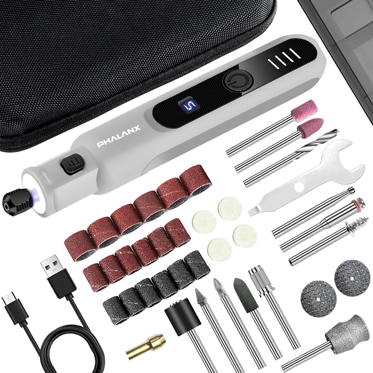 Dog Nail Grinder - Rechargeable Pet Nail Grinder, Electric Upgraded 5 Speed w LED Lights Cordless Dog Nail Trimmer Kit, 40 Accessories Pet Dog Claw Care Kit for Dogs Cats and Small Medium Animals Grey