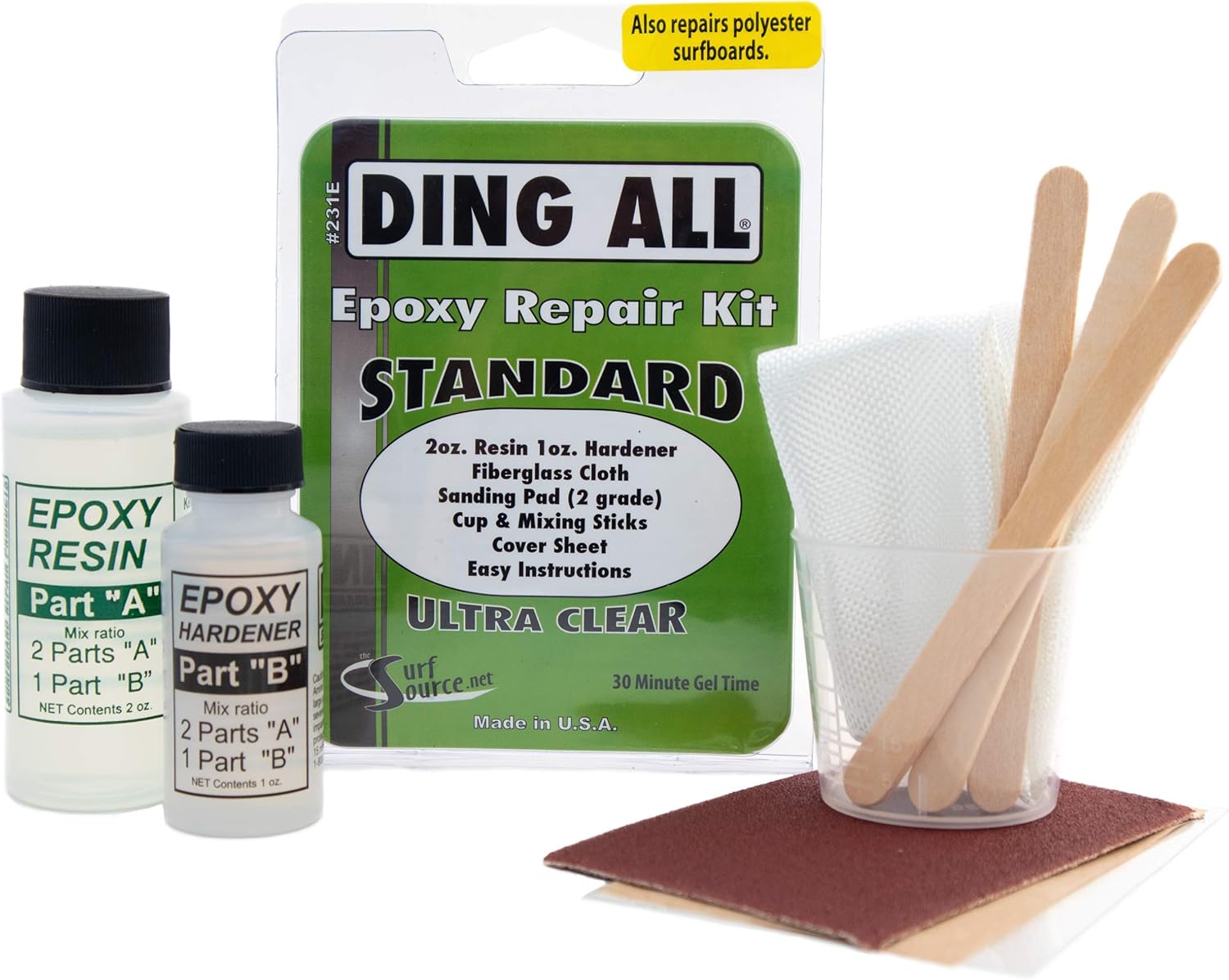 Ding All 3 Oz (84ml) Standard Epoxy Repair Kit for Epoxy and Polyester Surfboards Repairs