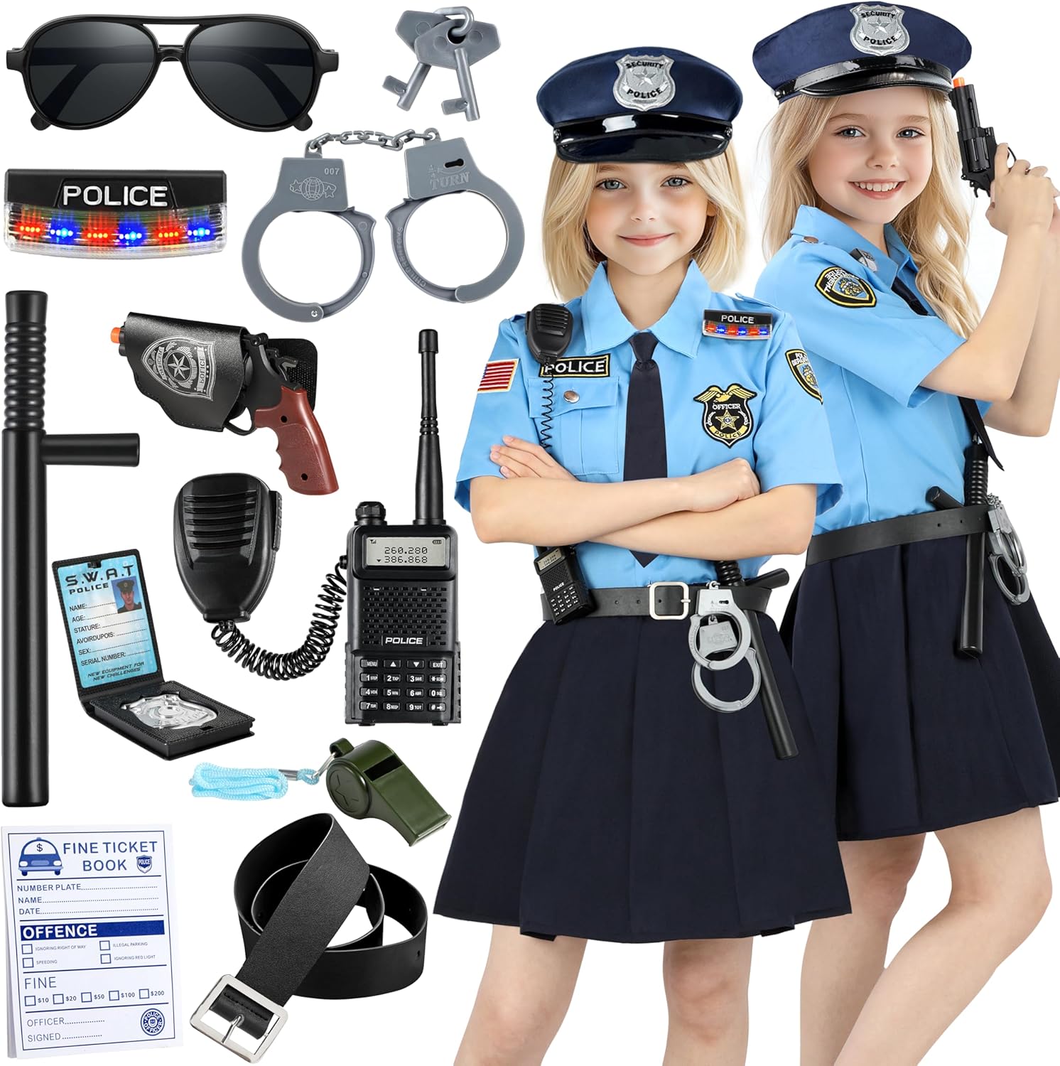 Luucio Police Costume for Girls, Police Officer Costume for Kids with Accessories, Halloween Costumes for Girls 3-12