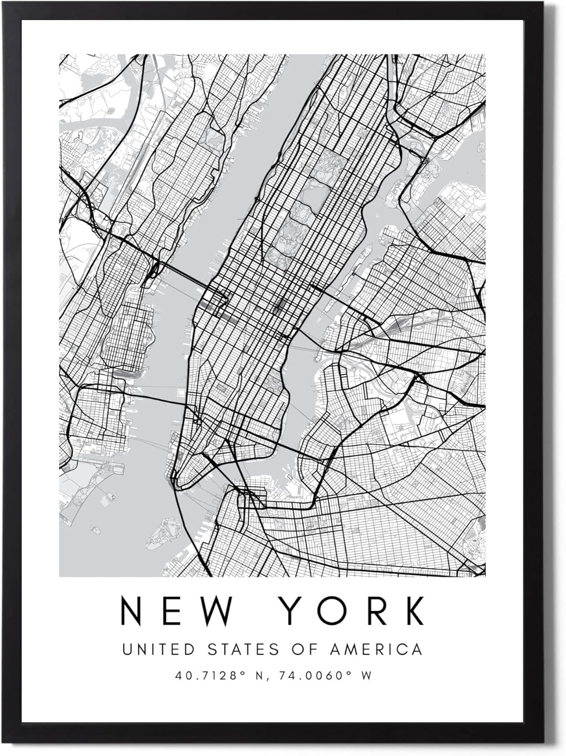 State Media Vision New York Minimalist Map With Coordinates Poster - Manhattan Map Wall Art Print A4 Unframed Poster For Living Room or Bedroom (A3 (29.7cm x 42cm))