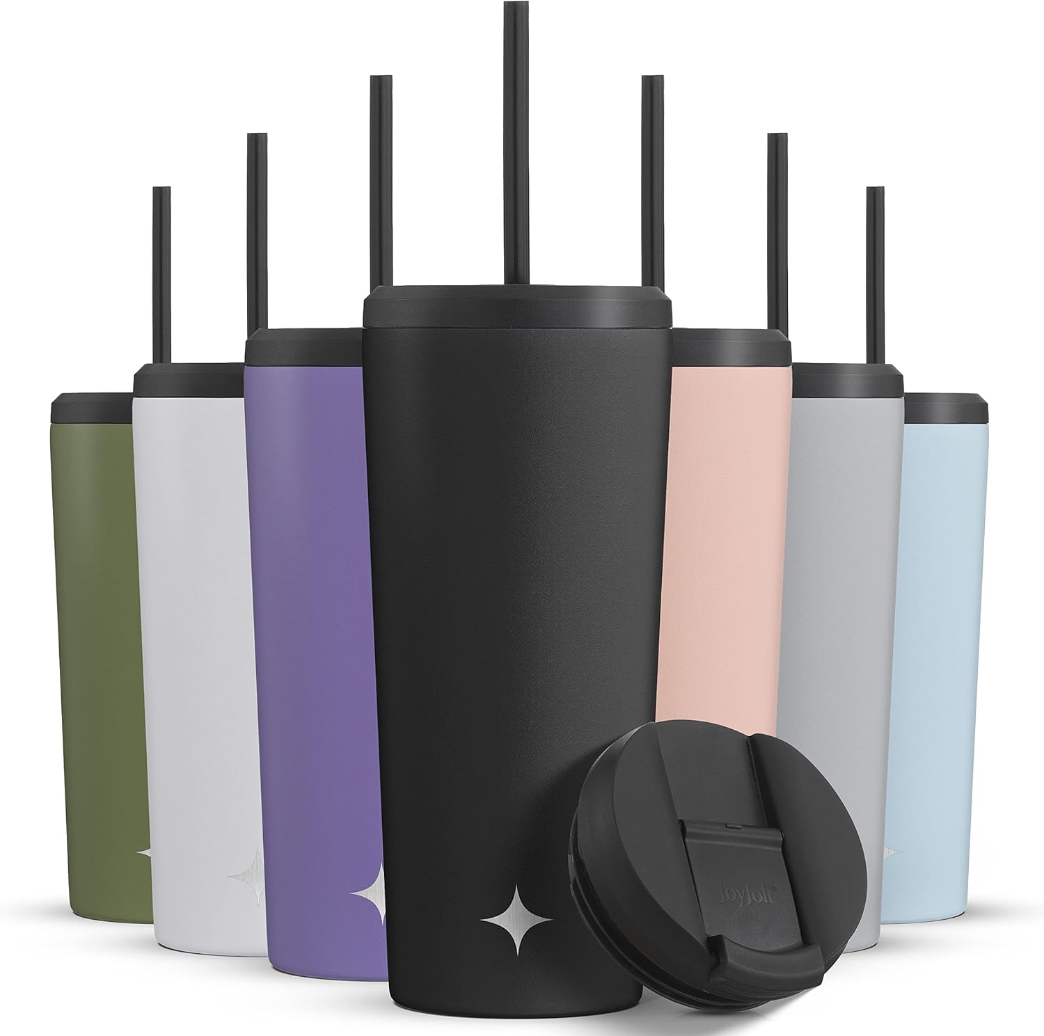 JoyJolt Vacuum Insulated 24 oz Tumbler with Lid and Straw (2 Each) Vacuum Double Wall Stainless Steel Tumbler, Copper Lined for 12Hr Hold/Cold Drinks. Leakproof Water Bottle, Tea or Iced Coffee Cup