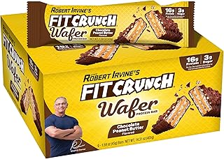 FITCRUNCH Wafer Protein Bars, Designed by Robert Irvine, 16g of Protein & 3g of Sugar (9 Bars, Chocolate Peanut Butter)