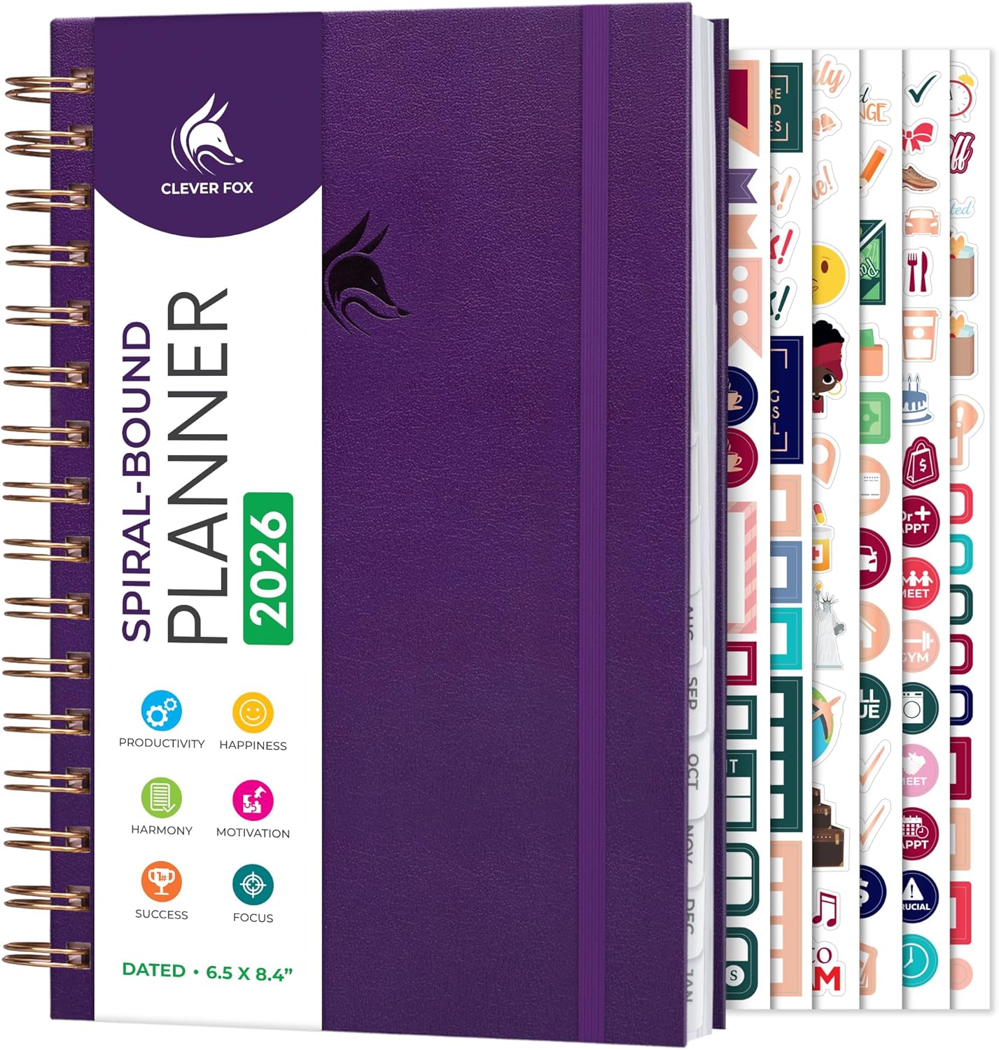 Clever Fox Dated Planner with Tabs 2026 – Weekly & Monthly Spiral Planner with Habit Tracker for Goal Setting & Time Management (Purple)