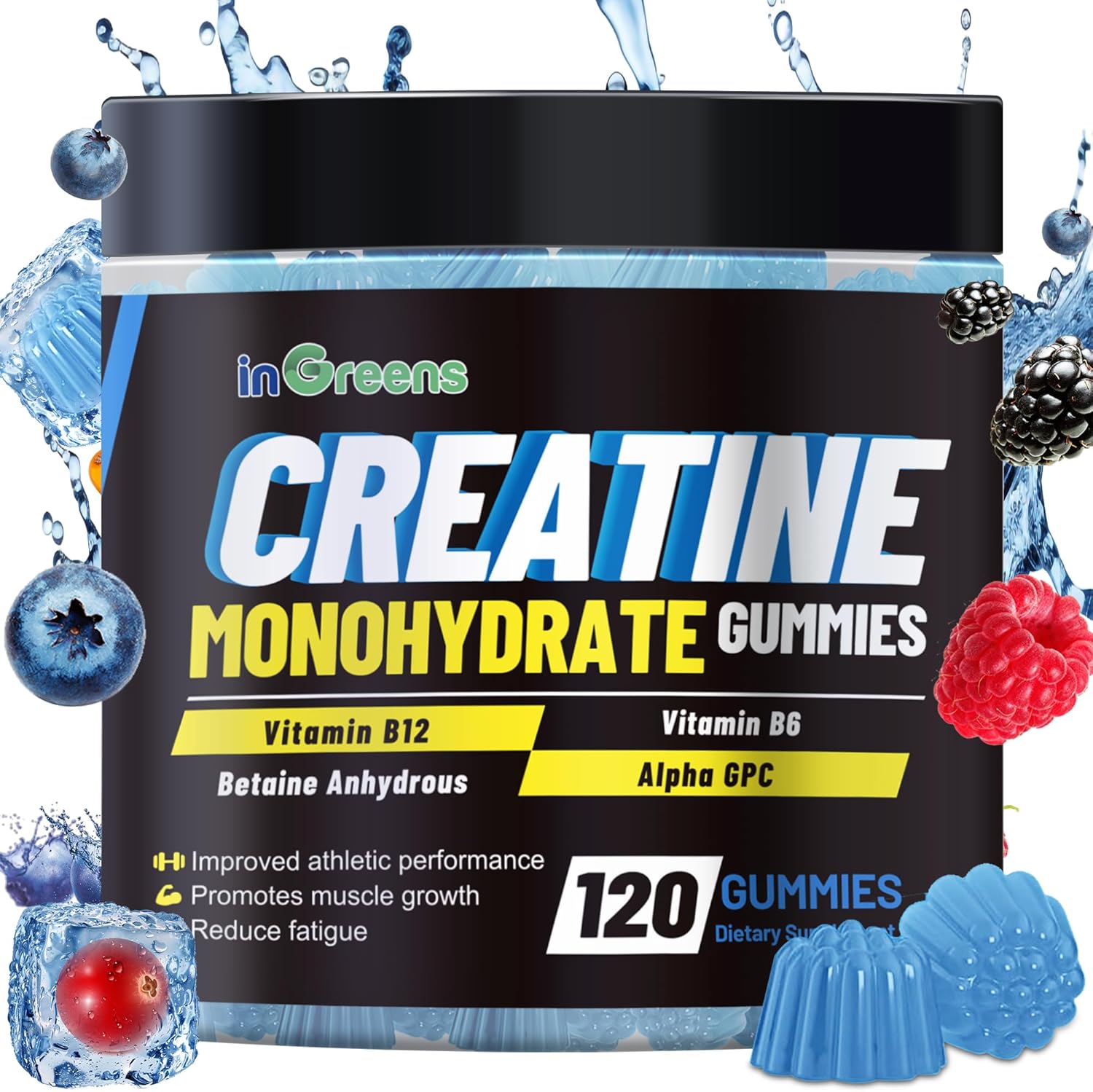 Creatine Monohydrate Gummies 6g for Men & Women, Potent Creatine Supplement, Chewables Creatine for Energy Boost, Increase Strength and Build Muscle, Gluten-Free, Sugar Free,120 Count