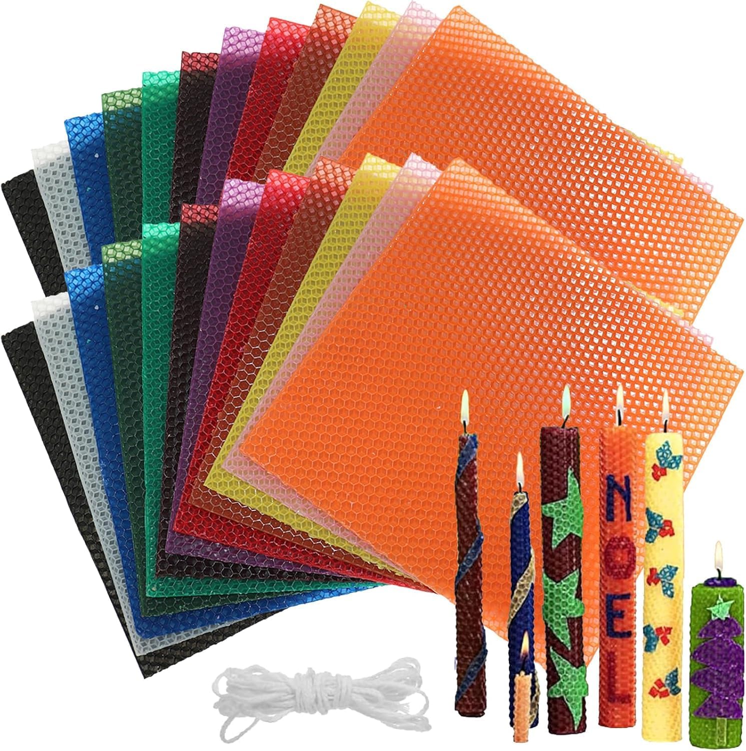 Beeswax Candle Making Kit for Adults Kids - 24 Sheets Colorful Chips with Wick Set, 20 * 20 cm DIY Gift for Making Handsome Rolling Candle for Party