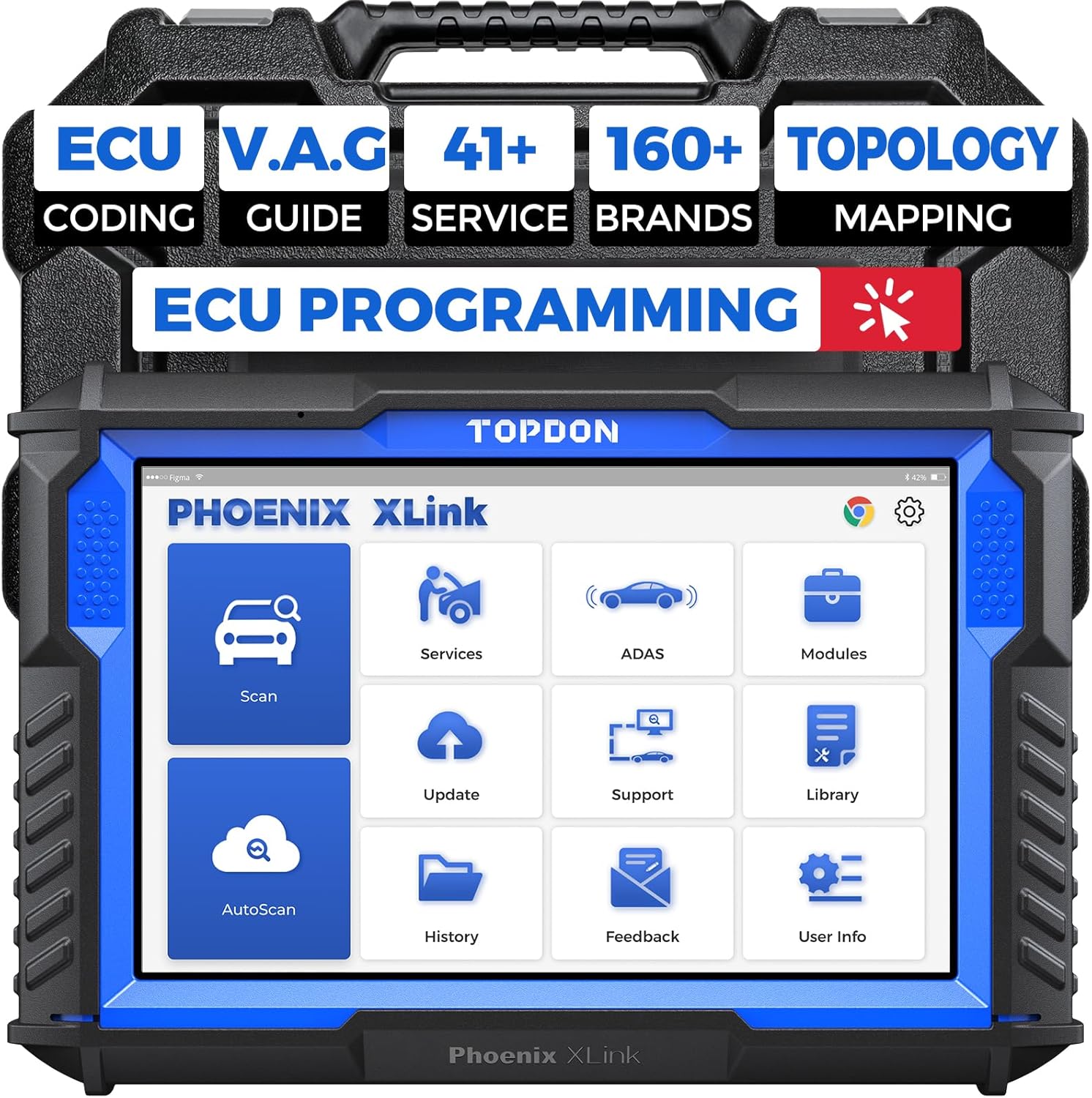 TOPDON Phoenix XLink ECU Programming Diagnostic Tool, Diagnostic Scanner with Online ECU Coding, 41 Service, Bidirectional Control, V.A.G Guided, Topology Mapping, CAN FD & DoIP Support, 2-Year Update