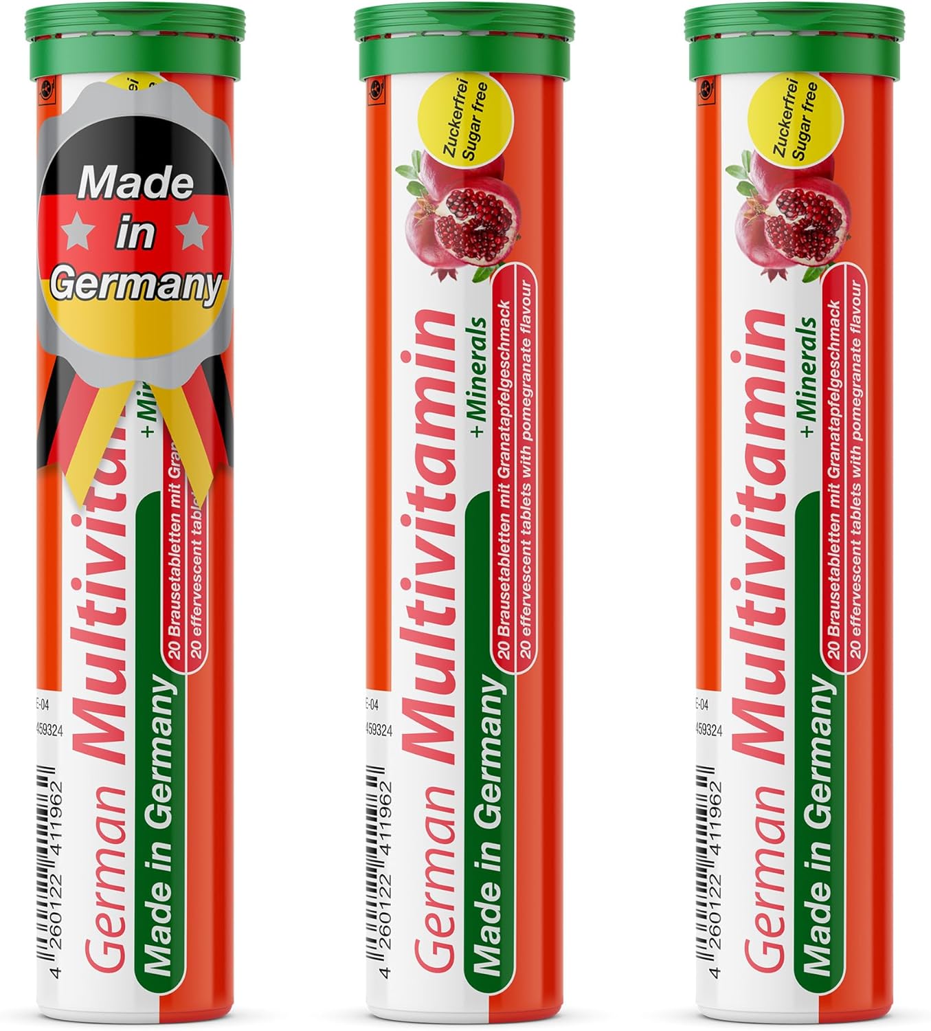 T&D German Multivitamin + Mineralien Drink Effervescent Tablets 60 Servings Pomegranate Flavour – 10 Vitamins + 2 Minerals – Made in Germany