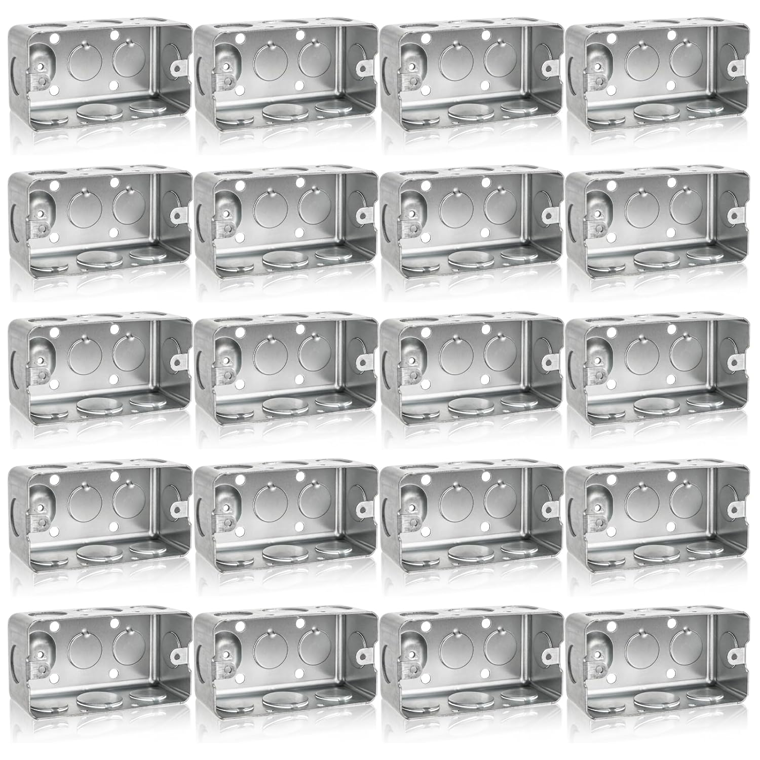 Fasmov 20 Pack Metal Electrical Box, 4" x 2" Utility Electrical Box, 1-7/8" Depth Handy Box, Raised Ground,13 Cu. in. Capacity Square Electrical Junction Box, Galvanized Steel