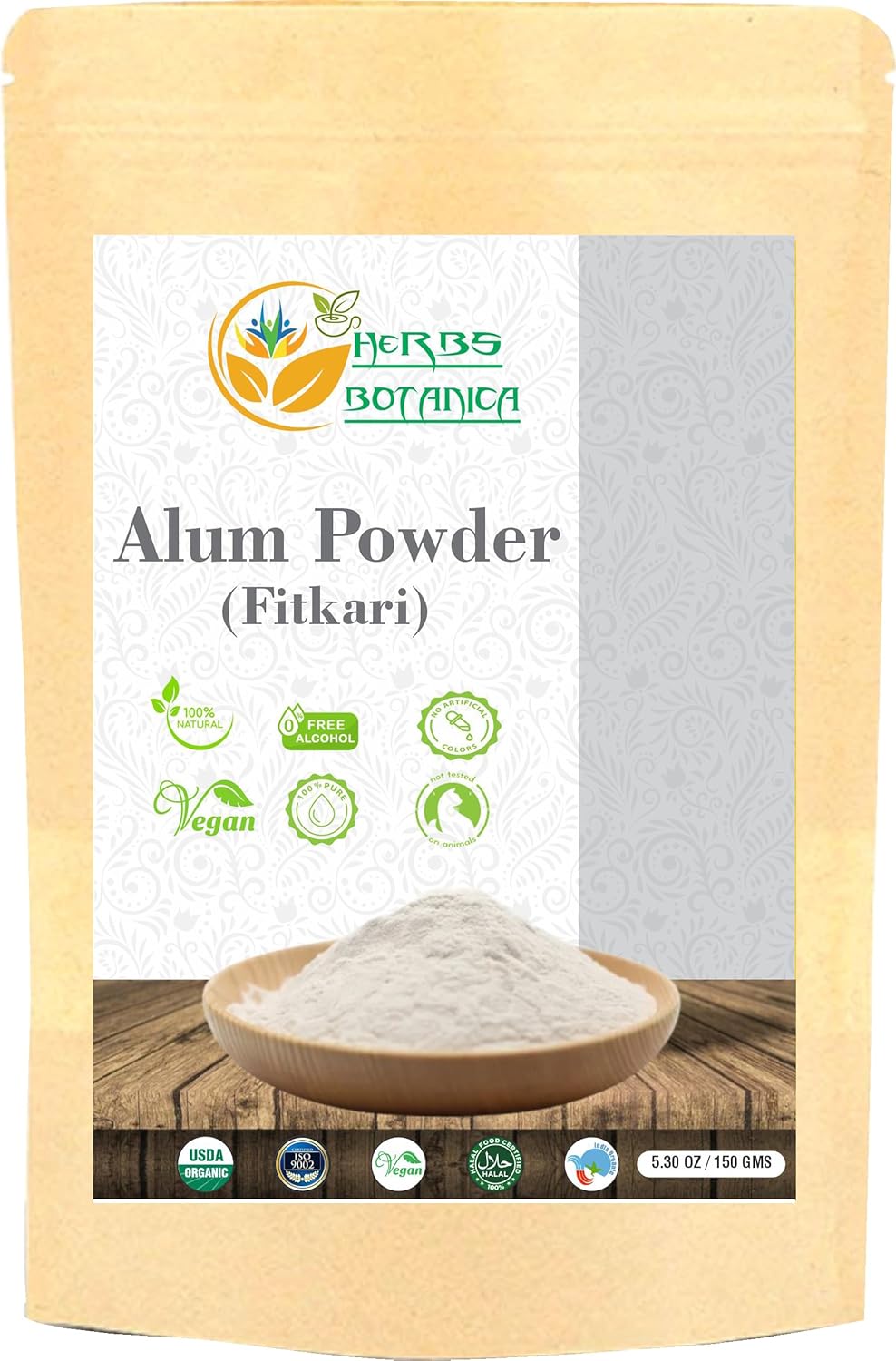 Herbs Botanica Potassium Alum Powder Pure Granulated Fitkari for Skin, Canker Sores, Alumbre en Polvo, Flowers & More - 5.30 oz