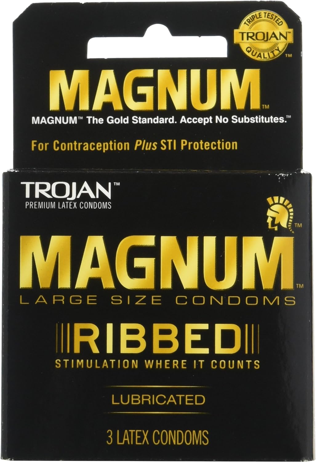 Trojan Magnum Ribbed Condoms, Unscented, 3 Count