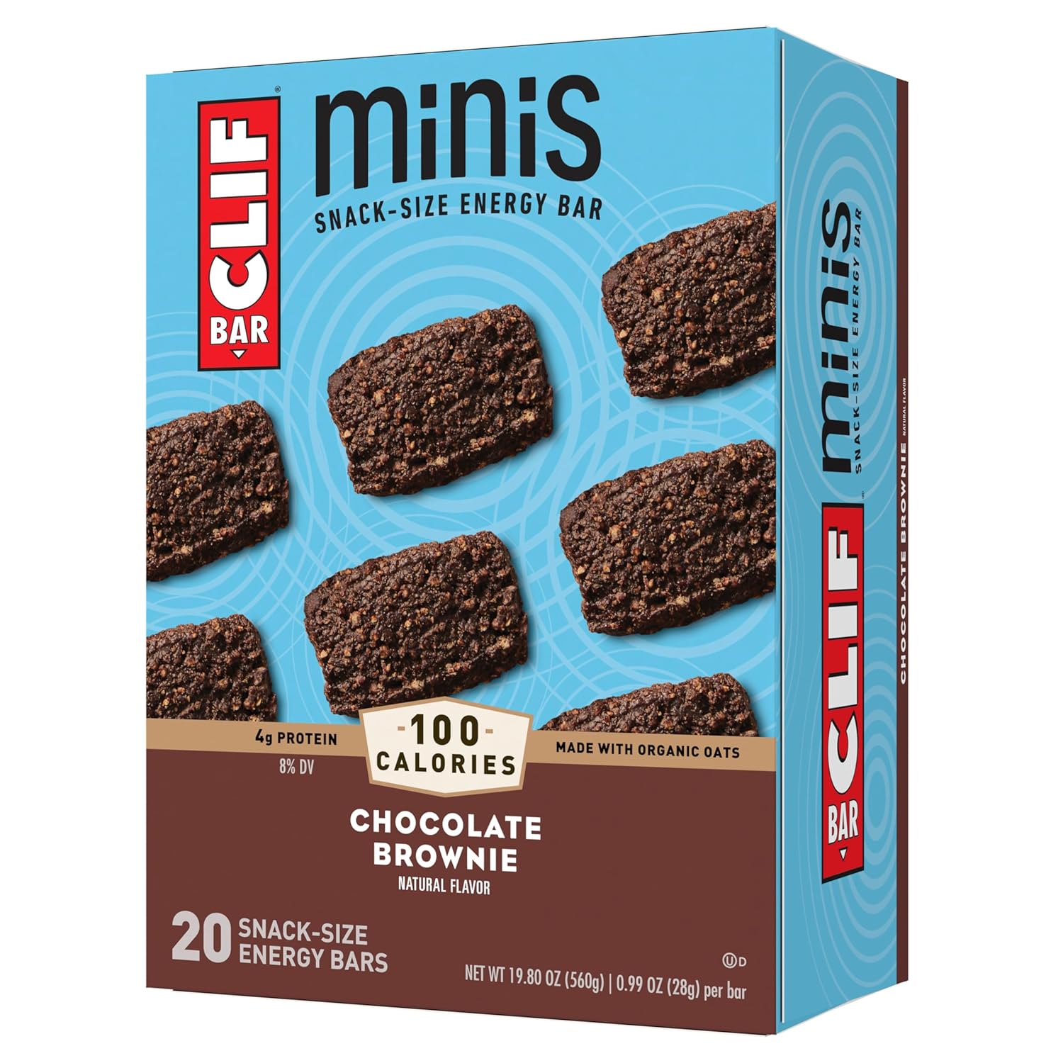 CLIF BAR Minis - Chocolate Brownie Flavor - Made with Organic Oats - 4g Protein - Non-GMO - Plant Based - Snack-Size Energy Bars - 0.99 oz. (20 Pack)