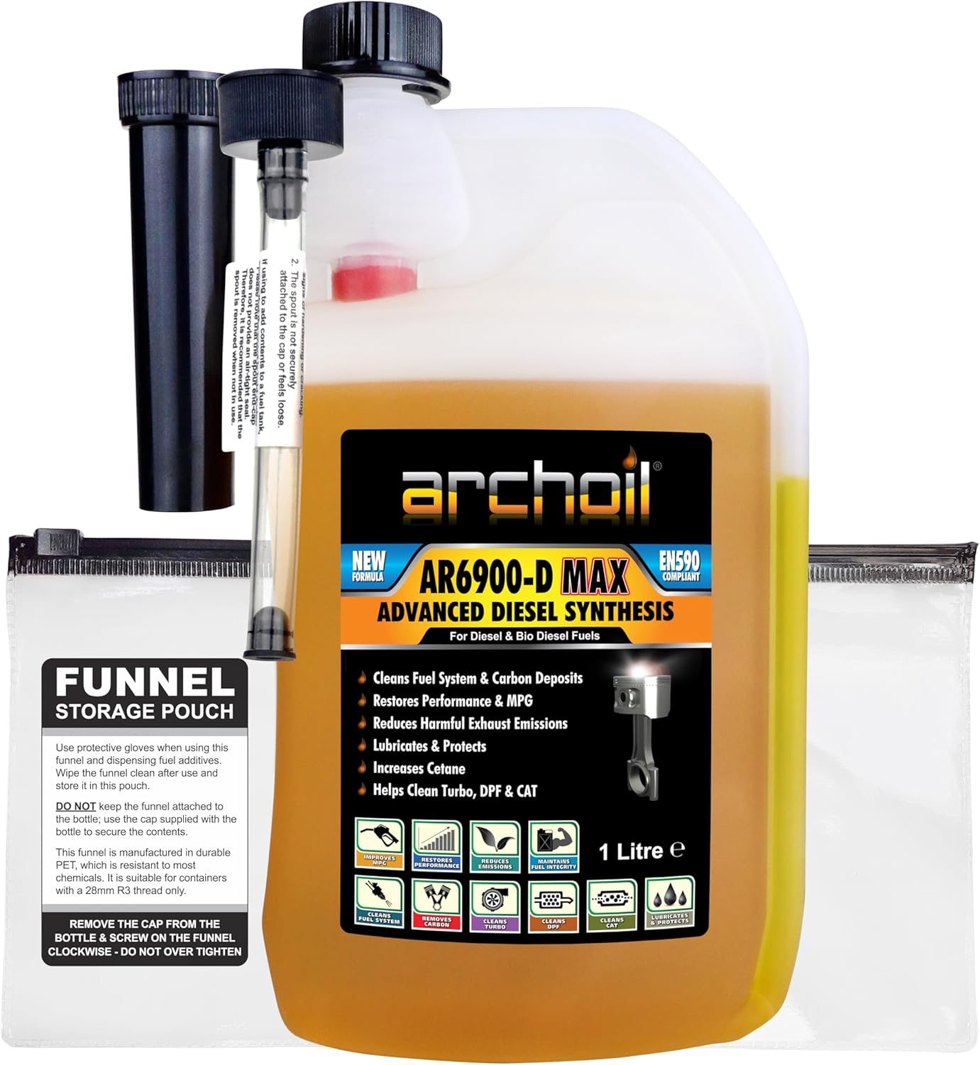 Archoil AR6900-D Max Advanced Diesel Additive Concentrate, 1L Treats 1,000L of Fuel, Diesel Fuel Injector Cleaner, DPF Filter EGR Valve Turbo Cleaner, Super Diesel Converter. (1Litre)