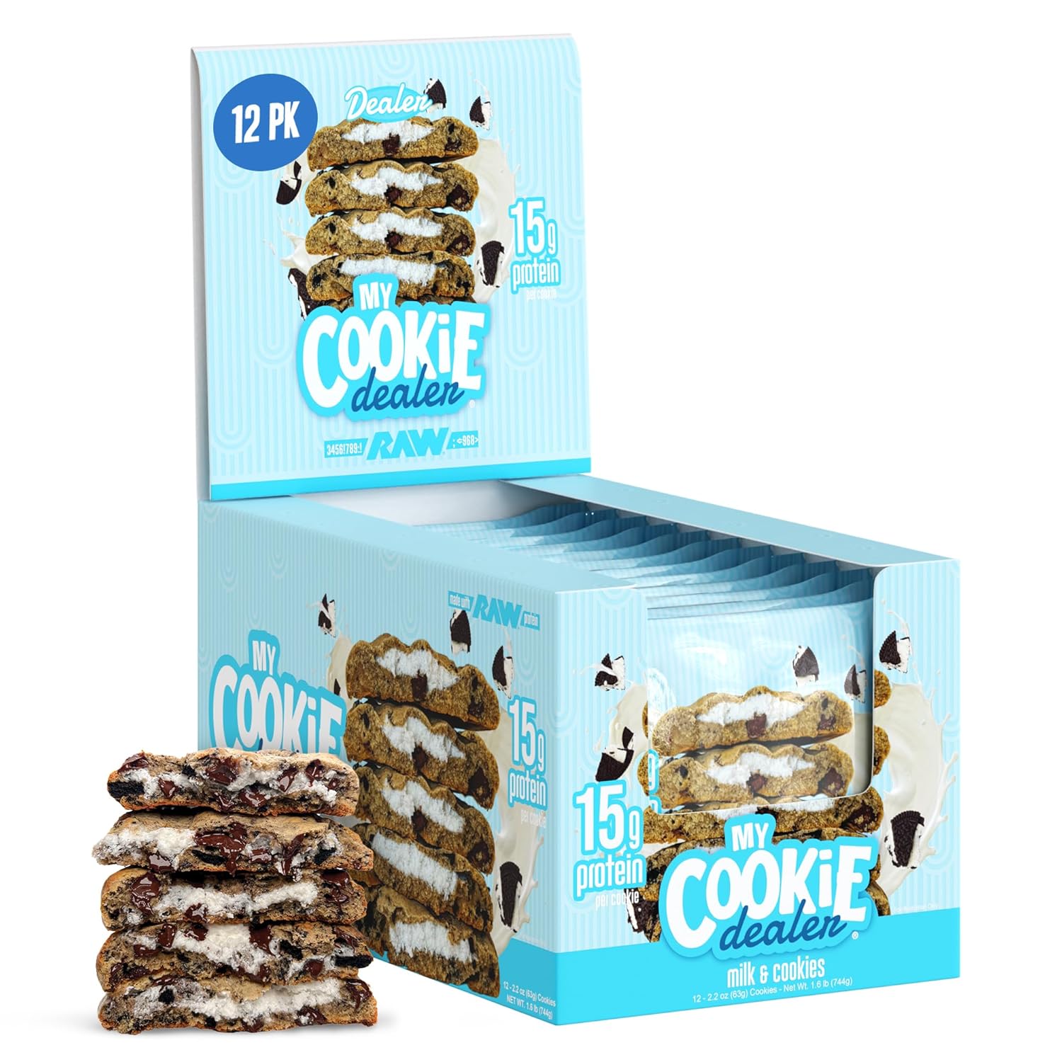 My Cookie Dealer Protein Cookies, Milk & Cookies (2.2oz, Pack of 12) - 15g Protein per Cookie - Individually Wrapped Workout Snacks for On-The-Go Travel