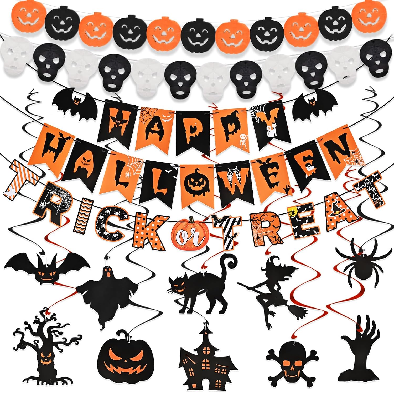 AhfuLife Happy Halloween Banner Decorations Set, Reusable Paper Bunting