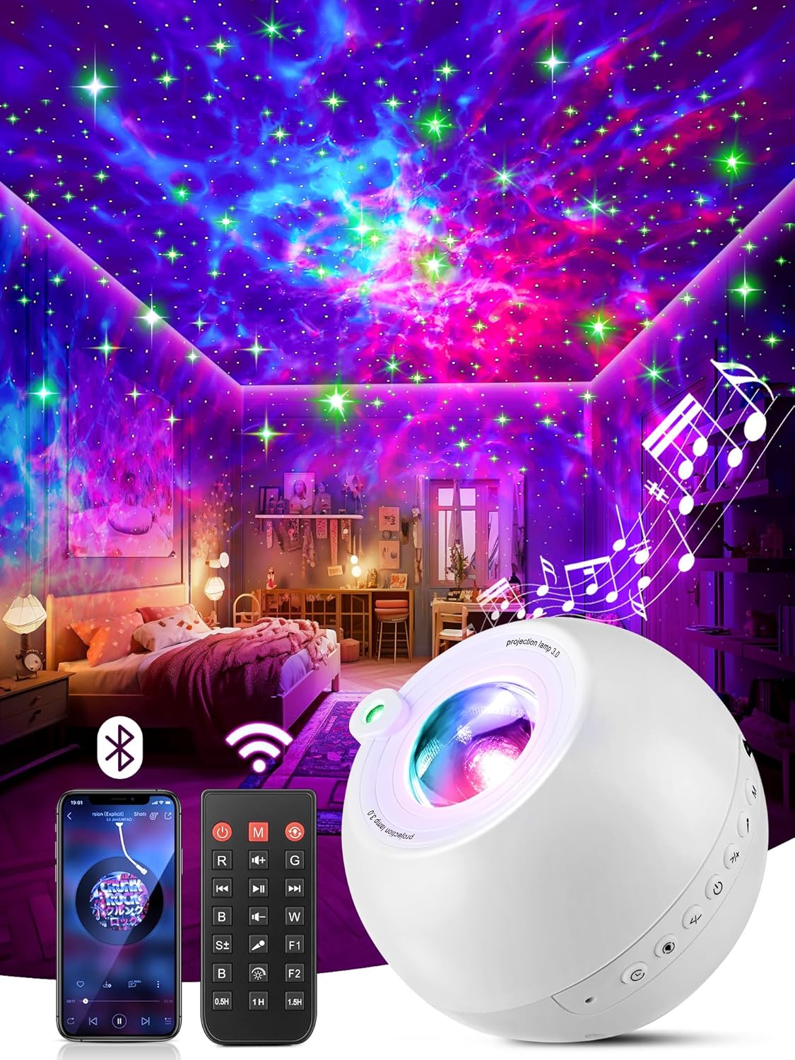 PIKOY 360 Lights+15 White Noise Machine+Bluetooth Galaxy Projector Birthday Gifts for Women Gifts for Girls Led Lights for Bedroom Decor Home Decoration Room Decor Star Night Light Led Lamp Cool Stuff
