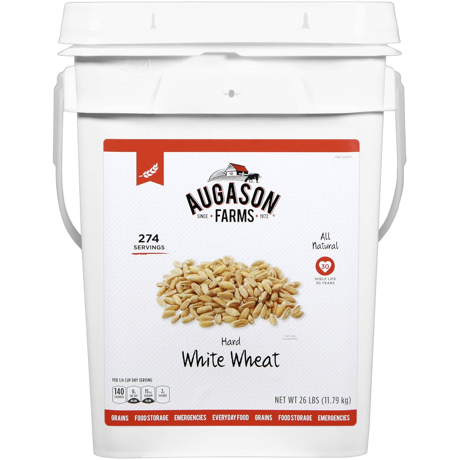 Augason Farms Hard White Wheat Emergency Food Storage 24 Pound Pail