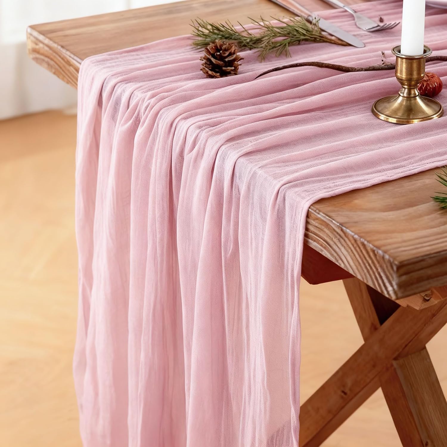 Cheesecloth Table Runner, 120 Inch 10 FT, Dusty Pink | 1 Pack, 35x120 Inches Boho Rustic Cheesecloth Gauze, Cheese Cloth Runner for Weddings, Thanksgiving, and Party Decor