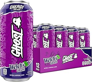 GHOST Energy Drink - 12-Pack, Welch's Grape, 16oz Cans - Energy & Focus & No Artificial Colors - 200mg of Natural Caffeine, L-Carnitine & Taurine - Gluten-Free & Vegan