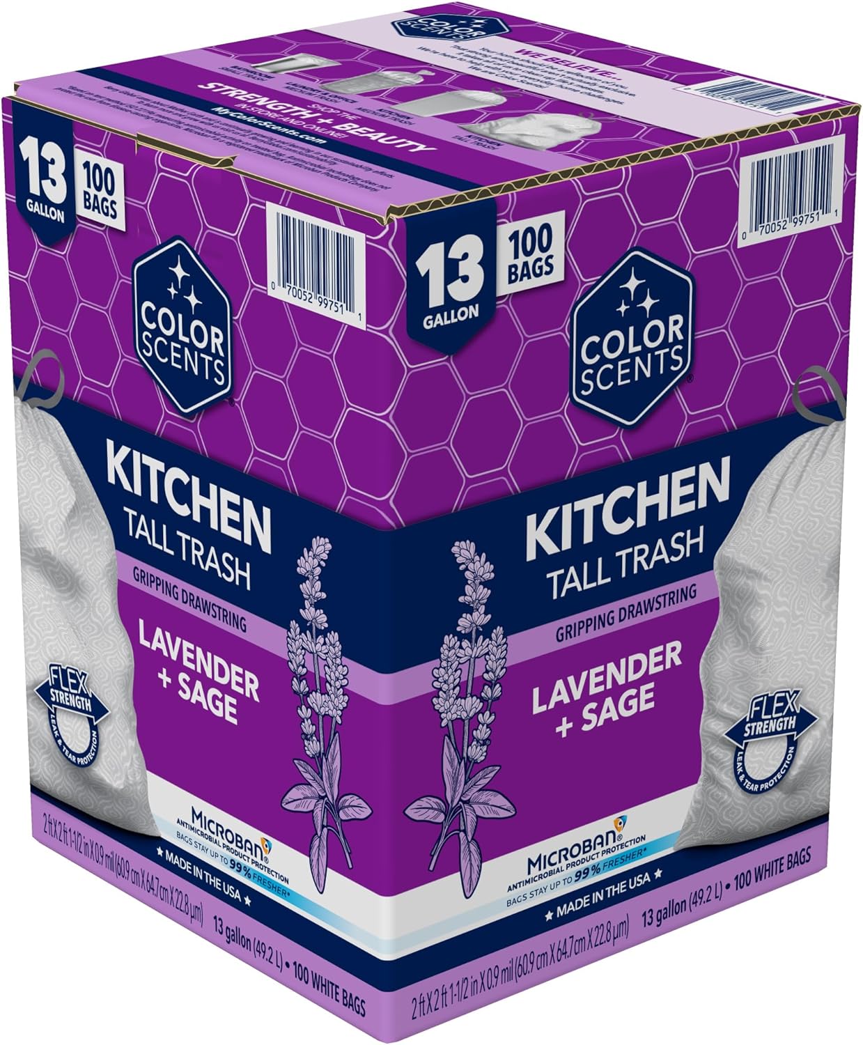 Color Scents Tall Kitchen Trash Bags - 13 Gallon, 100 Count (Pack of 1) Drawstring, Fresh Lavender Breeze Scented