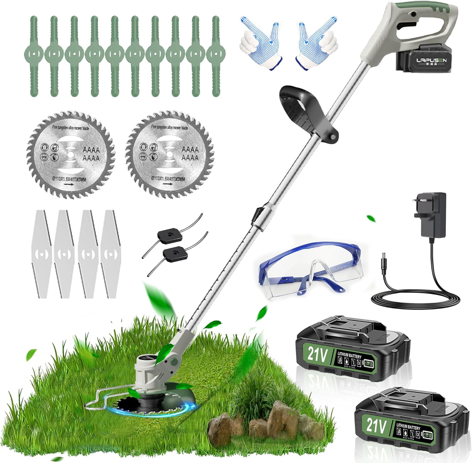 Metal Blade Cordless Strimmer 21v Grass Trimmers With 1 Pruning Shears 16 Blades 15cm Cutting Diameter Cordless Strimmer For Lawn Trimmingtwigsbrush Cuttingsuitable For Light Work